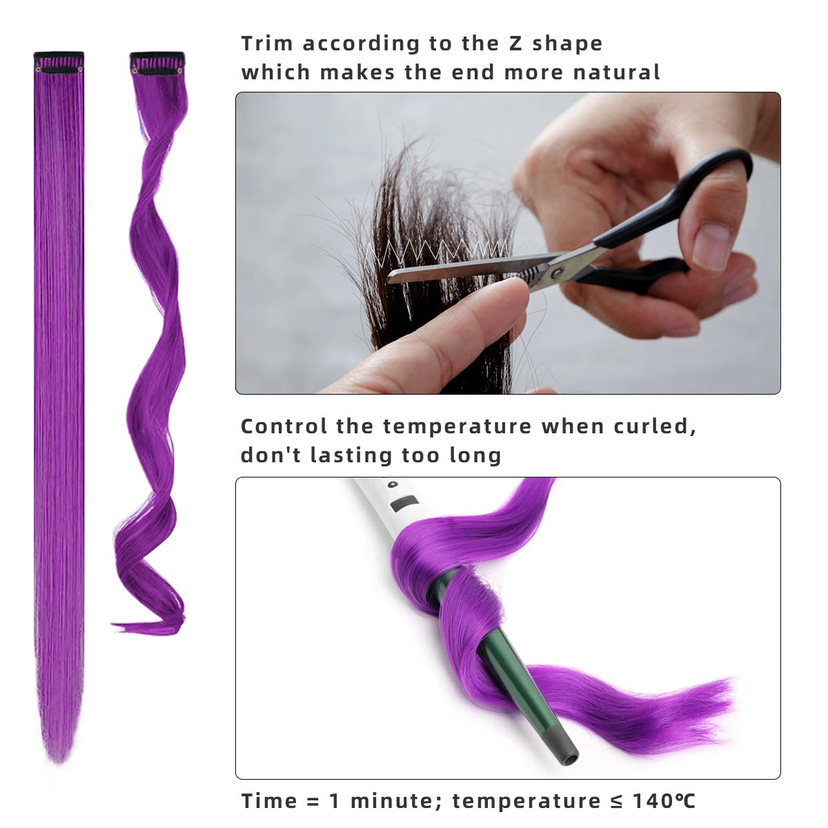12 extensiones de cabello con clip de colores, para BEAHOT de 22 pulgadas, extensiones largas y rectas con clip sintético, Halloween, cosplay,