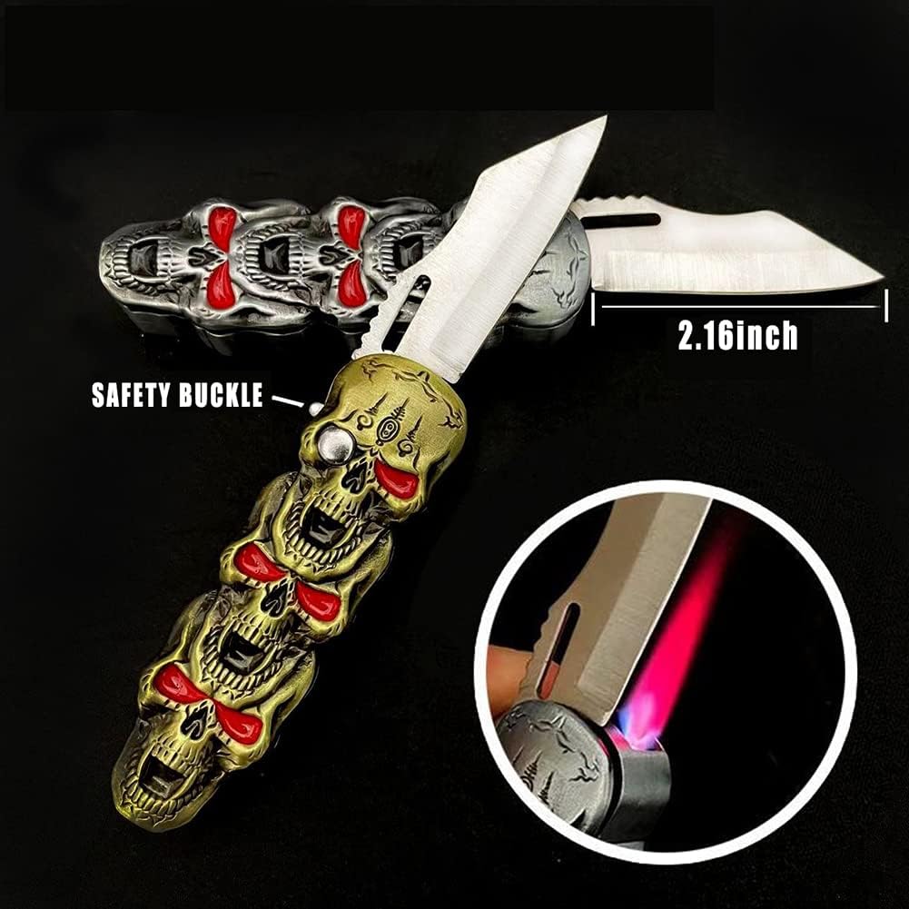 WEQTETJU Encendedor tipo antorcha de calavera, calavera de metal en relieve, genial, multifuncional, rellenable, ajustable, encendedor único a