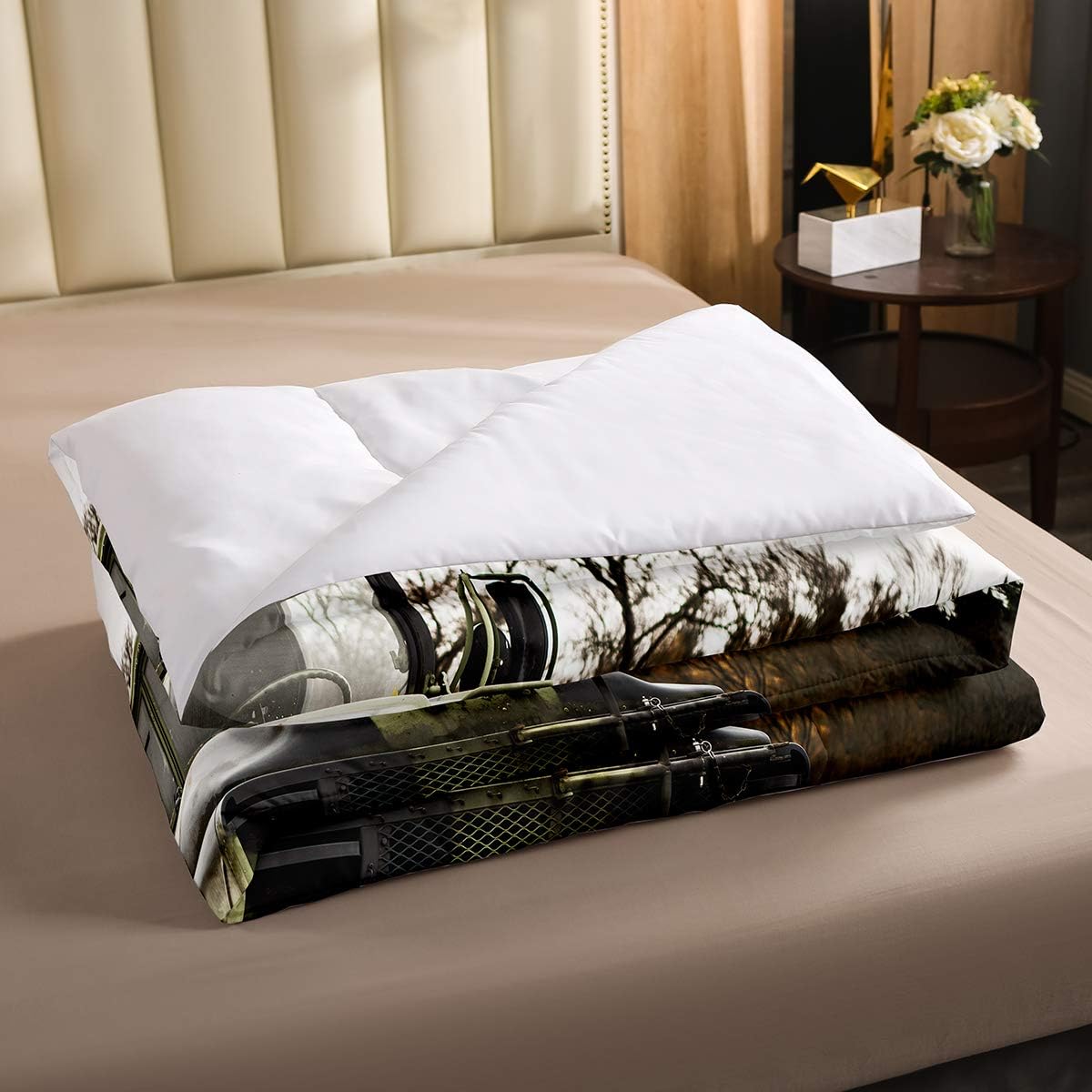 Juego de edredón de camión militar, edredón de camuflaje para niños y adolescentes, juego de ropa de cama de transporte de tropas militares, edredón