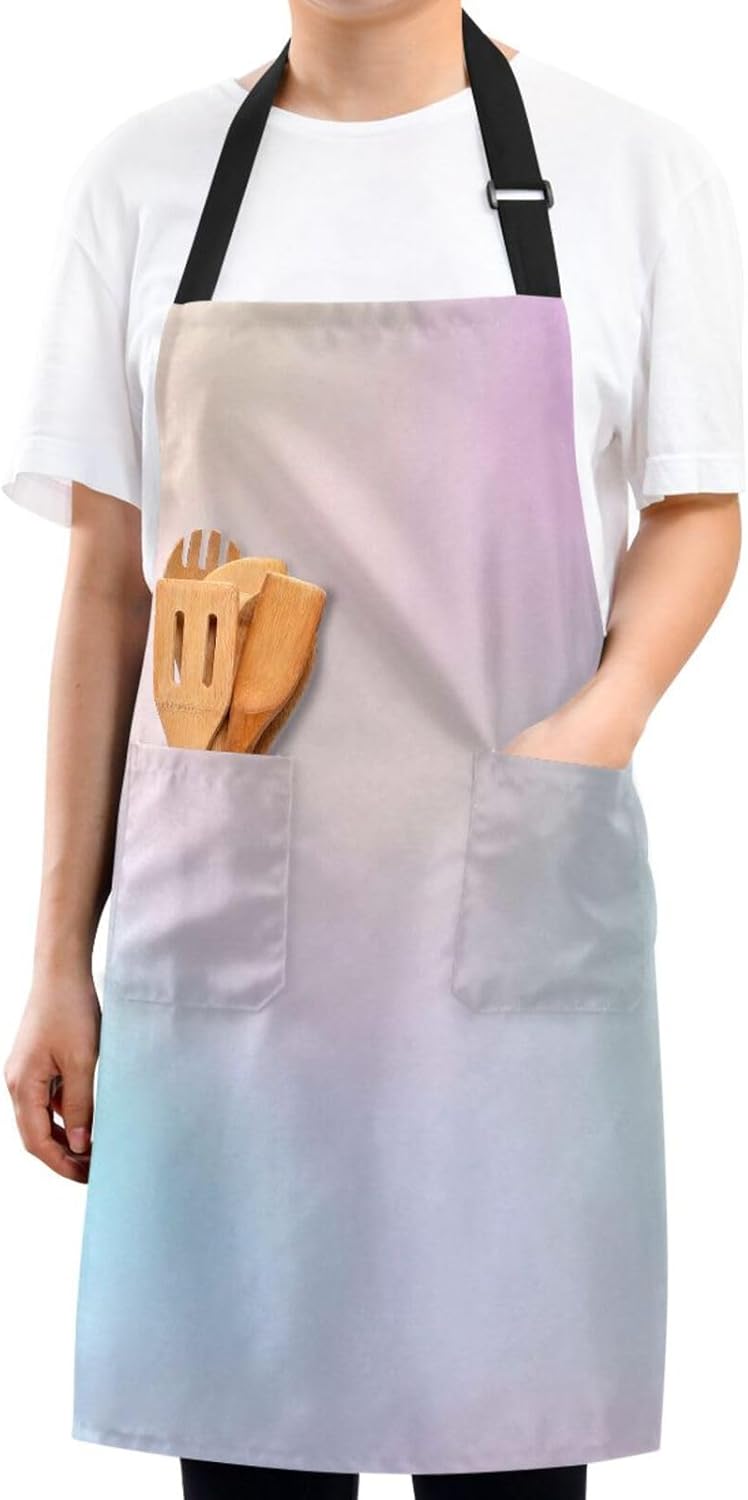 RPLIFE Delantal corto con purpurina rosa y morado con bolsillos, baberos para barbacoa, delantal de cocina para mujer, impermeable, accesorios de