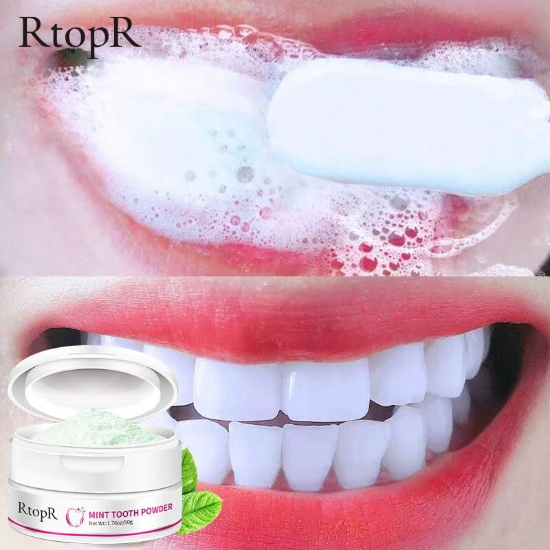 RtopR Polvo de dientes de menta natural Cepillo de limpieza de dientes