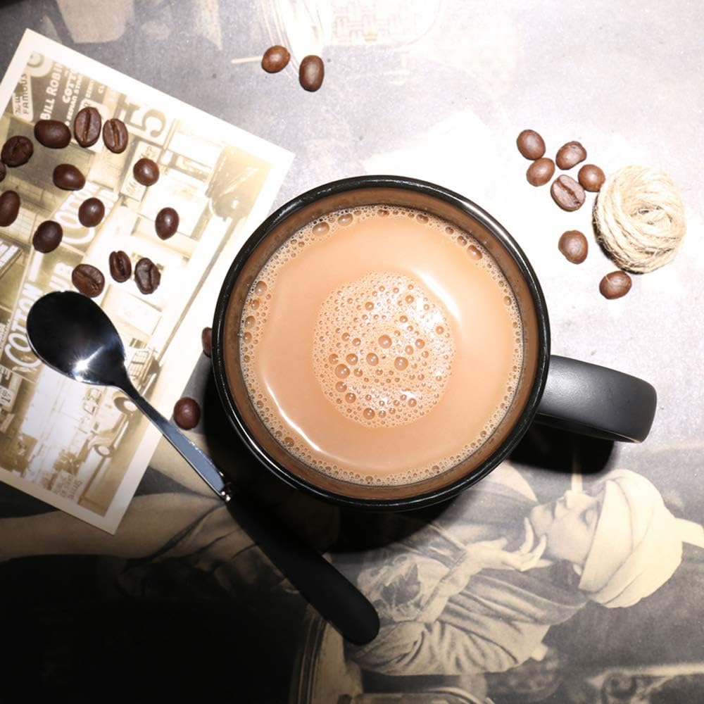 Smilatte – Taza de café de porcelana negra mate de 11 onzas, taza clásica de cerámica con Hanlde para té de capuchino con leche, negro mate