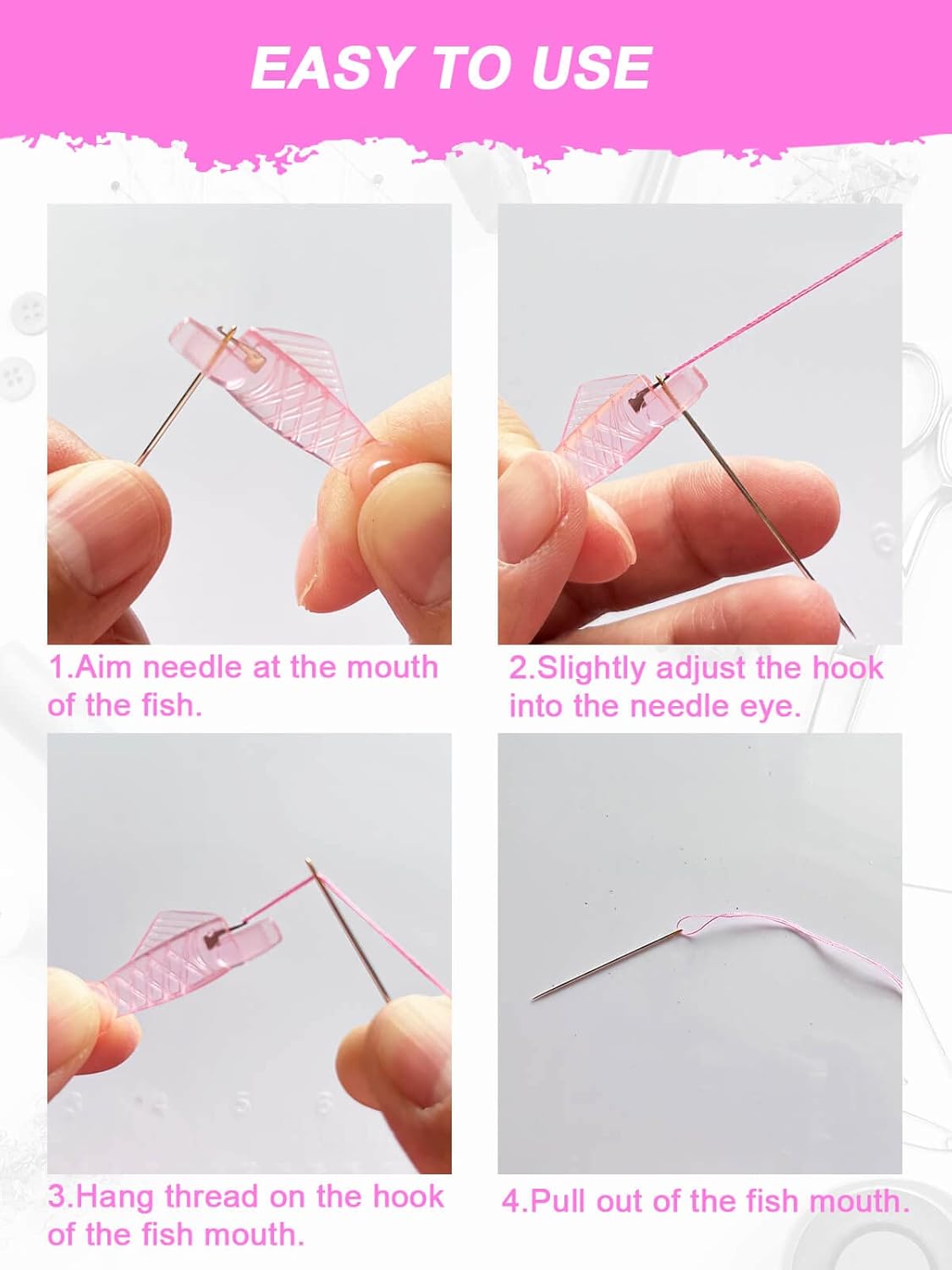 Enhebrador de agujas para máquina de coser, insertador de aguja tipo pez grande para agujas de ojos pequeños, enhebradores simples automáticos de