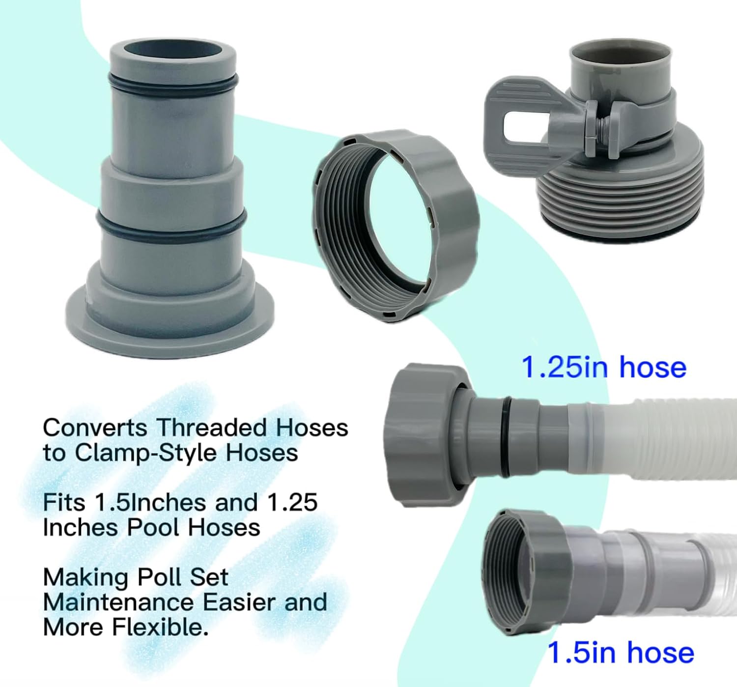 Paquete de 4 adaptadores de manguera de piscina, juegos de adaptadores de manguera de repuesto para piscinas sobre el suelo 2 adaptadores de