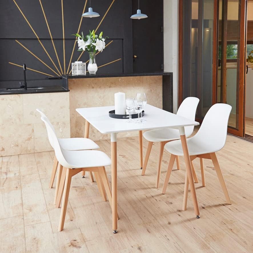 +gardenlife Magnolia Nordic Chair Design – Sillas sin brazos laterales de plástico de madera para comedor  Juego de 4  Blanco