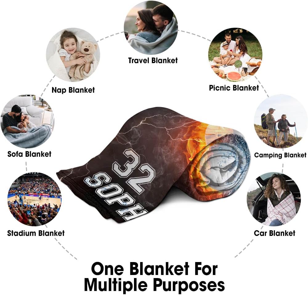 TEEMAN Mantas de voleibol personalizadas, regalos para Navidad 2023, manta deportiva de voleibol de agua fría y fuego con nombre y número, regalos