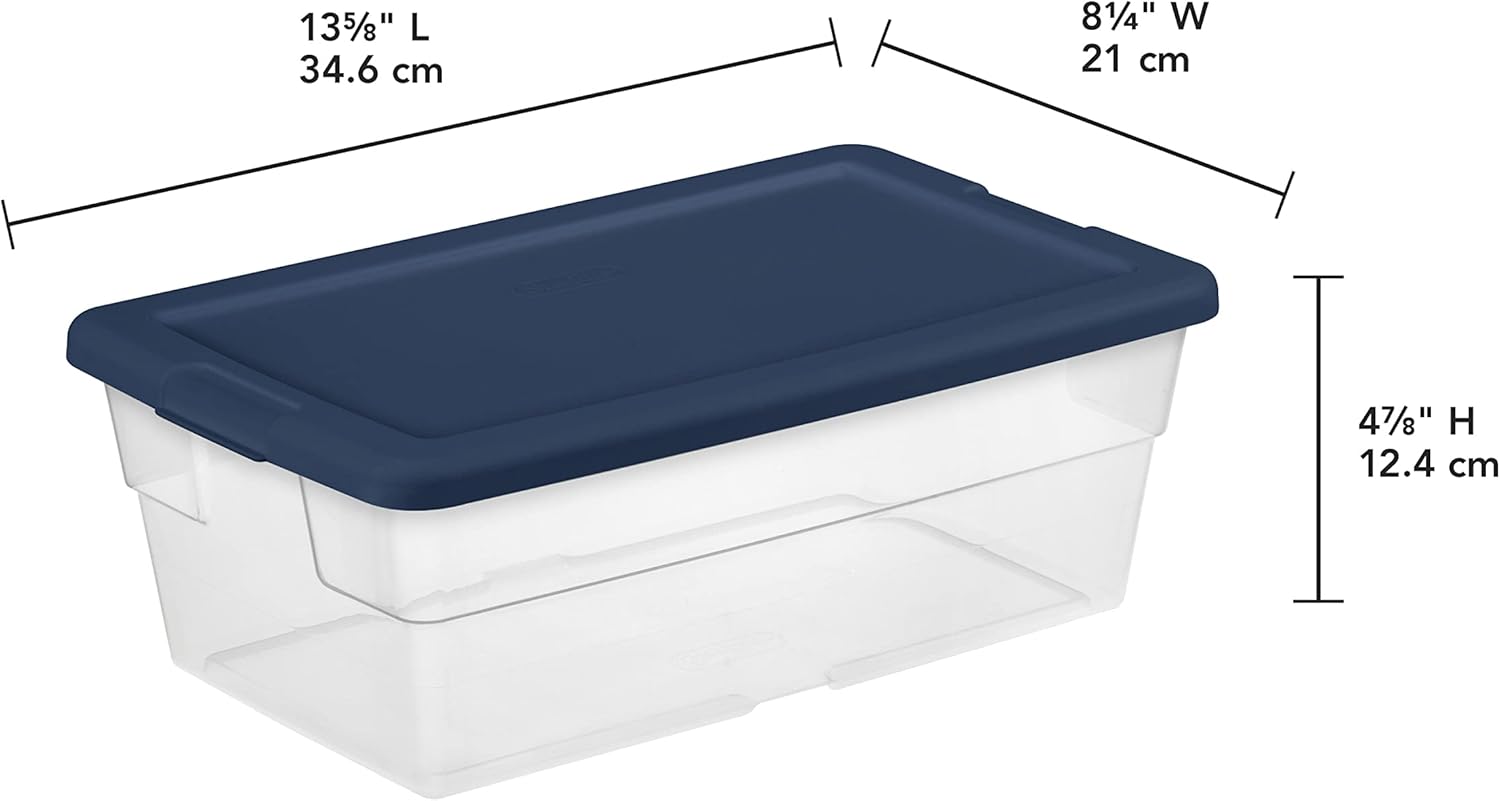 Sterilite Juego de (5) cajas de almacenamiento transparentes de 6 cuartos de galón, paquete de 30, azul marino