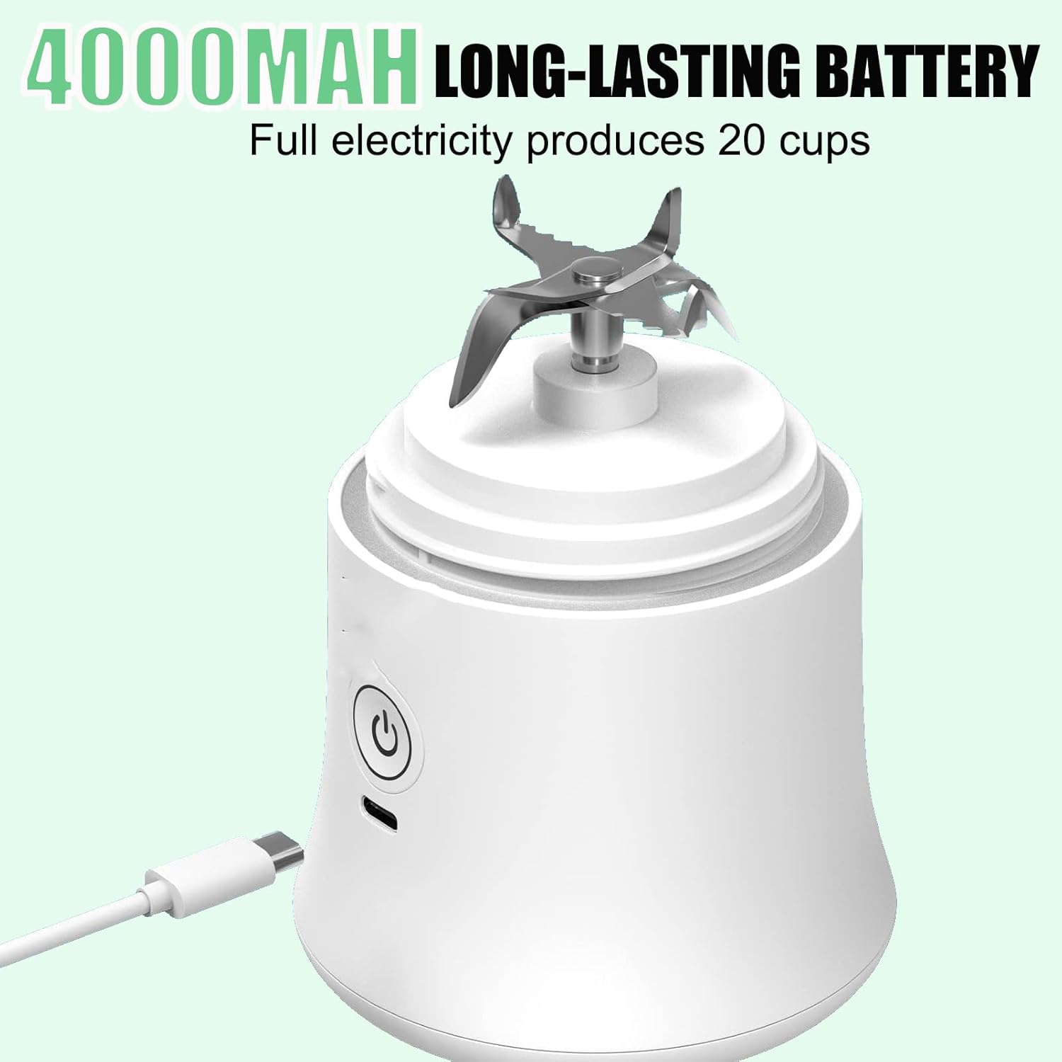 Licuadora portátil de 20 onzas de tamaño personal para batidos y batidos con 6 cuchillas, 150 W, mini licuadora impermeable, recargable por USB,
