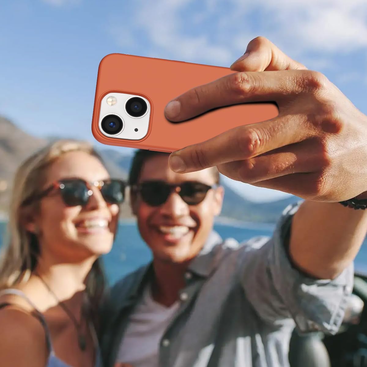 YATWIN Funda 5 en 1 diseñada para iPhone 13 con 2 protectores de pantalla + 2 protectores de lente de cámara, silicona líquida, delgada, de goma
