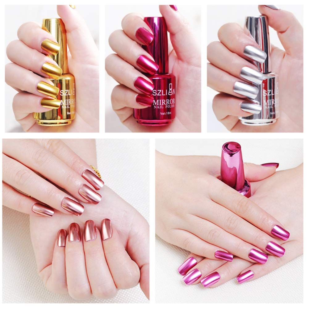 Ochine Esmalte de uñas de gel de espejo, 0.6 fl oz, no irritante, de secado rápido, esmalte de uñas de color metálico
