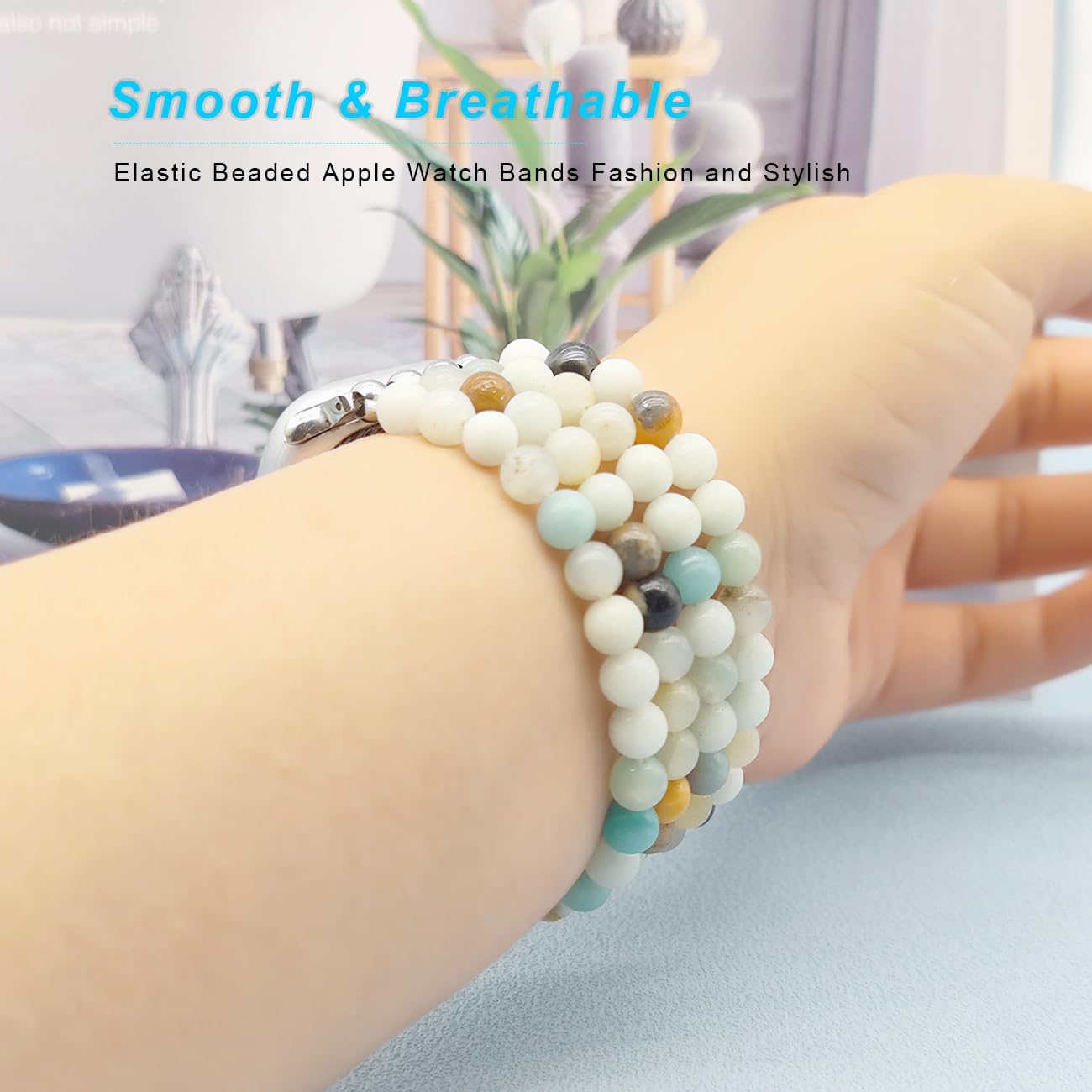 Pulsera de cuentas compatible con Apple Smartwatch Band de 1.772 pulgadas, 1.732 pulgadas, 1.654 pulgadas, 1.614 pulgadas, 1.575 pulgadas, 1.496