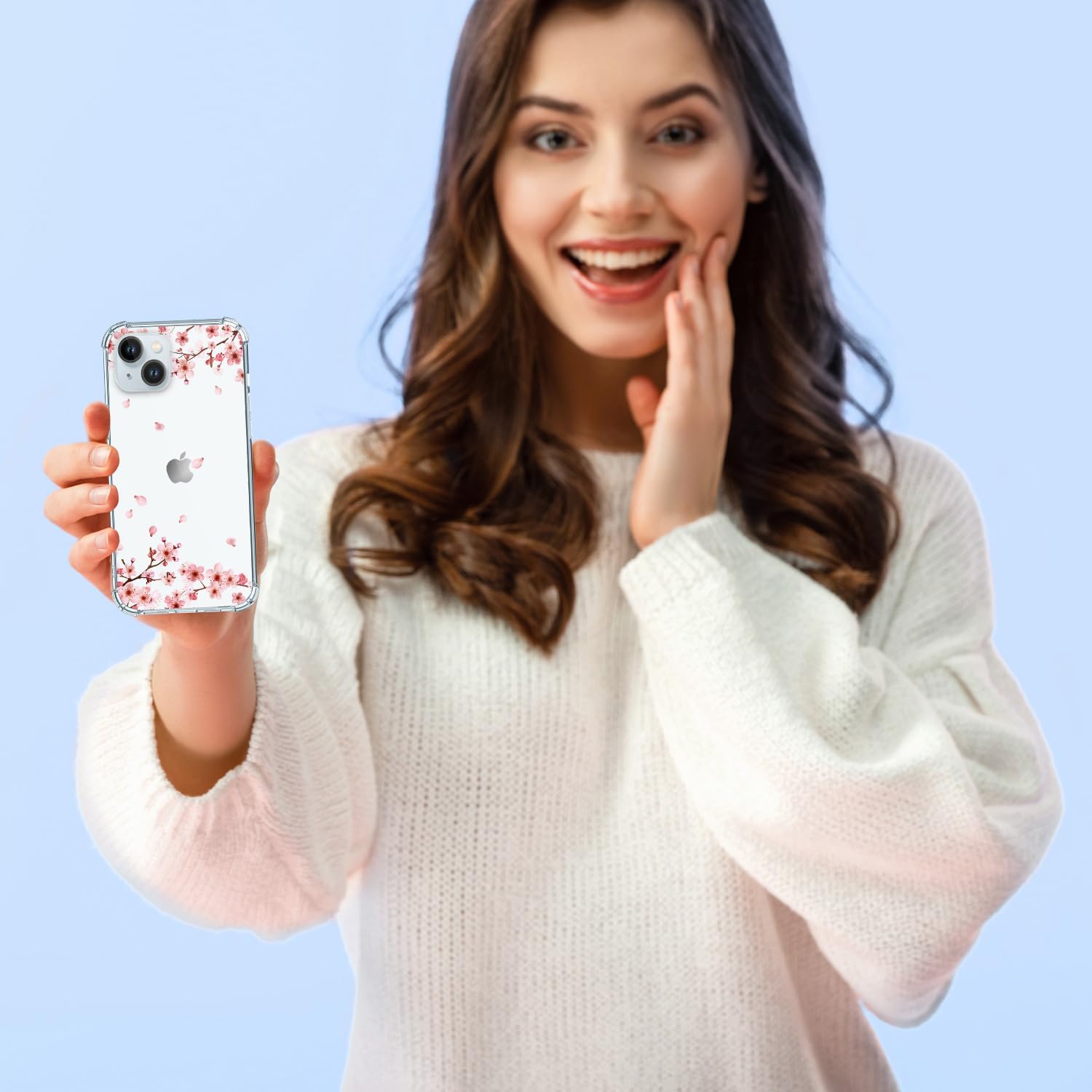 Hi Space Funda para iPhone 15 Plus de 6.7 pulgadas 2023, diseño de flor de cerezo rosa para iPhone 15 Plus para mujeres y niñas, funda floral rosa