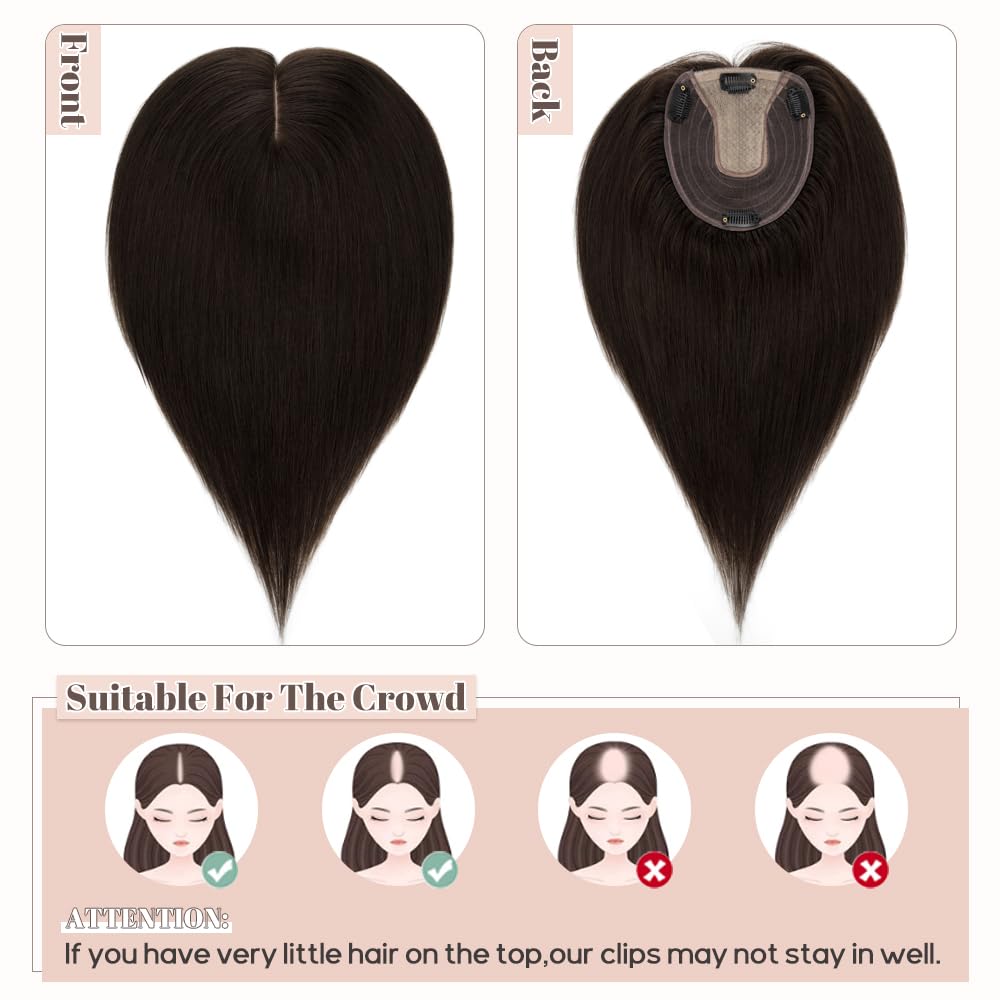 Rich Choices Toppers para el cabello para mujer, 100% cabello humano real, sin flequillo, 5.1 x 5.9 in, base de seda, clip en la parte superior de