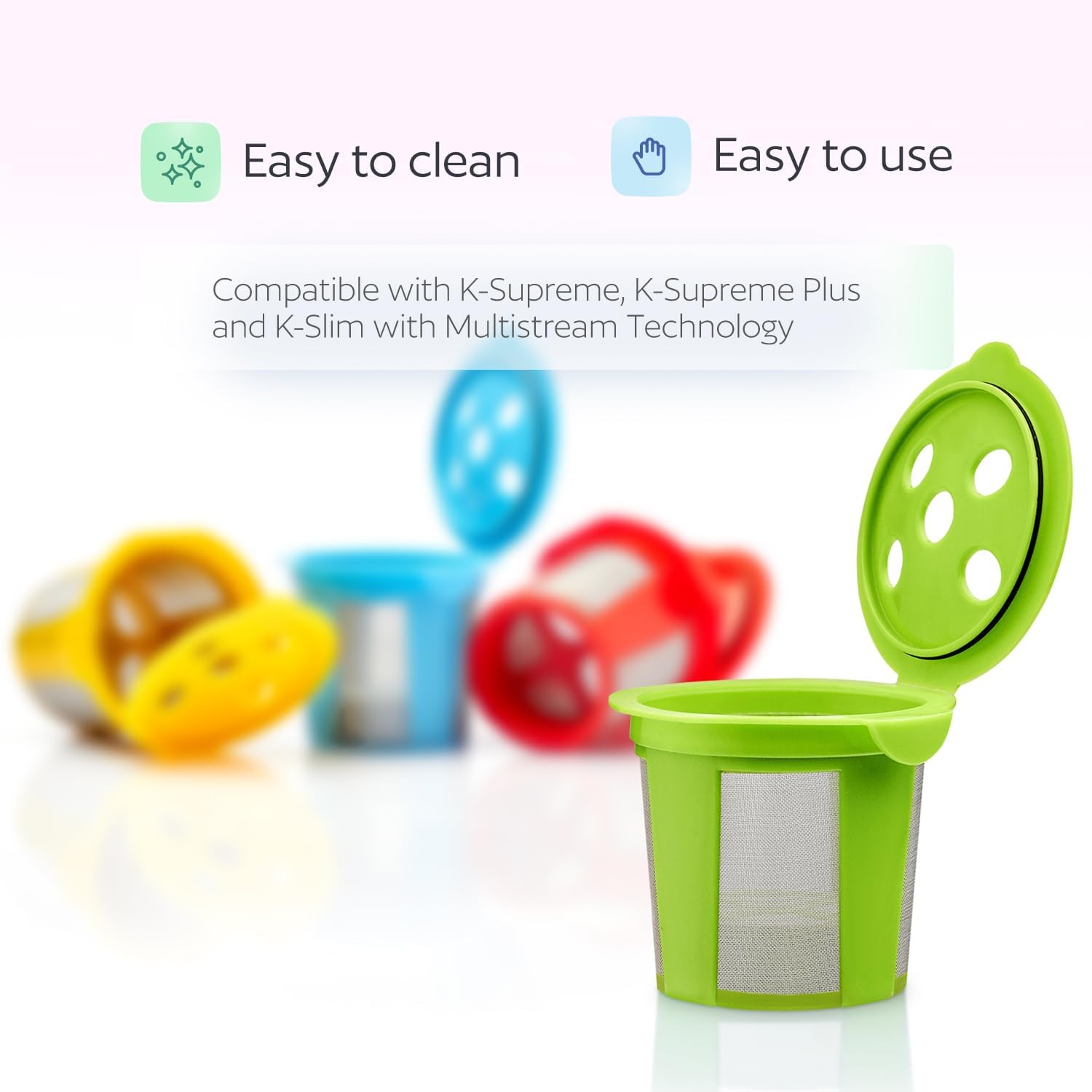 4 tazas K reutilizables para Keurig K Supreme, K Supreme Plus y K Slim con tecnología Multistream  Filtros de café Kcups recargables de 4 colores