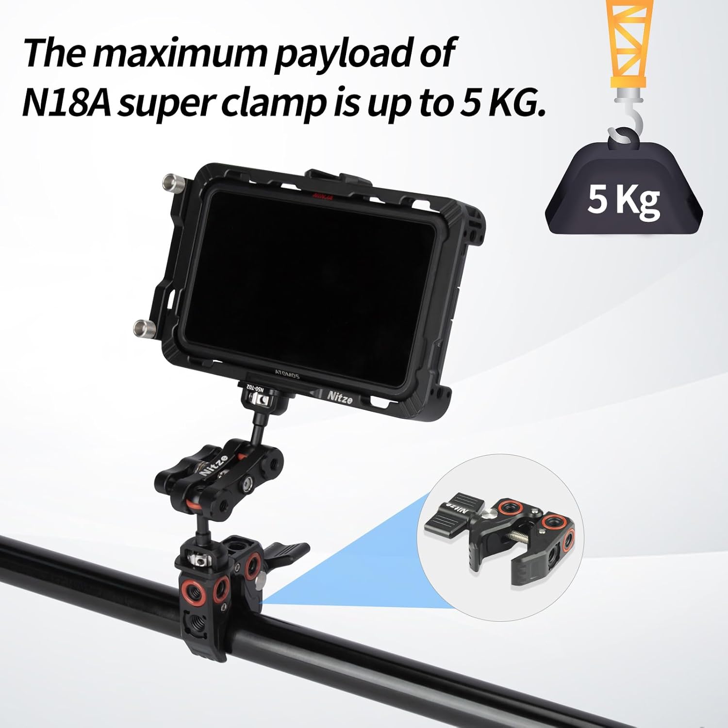 Nitze Super Clamp con tornillo de 14″ a 14″, tornillo de 14″ a 38″ y adaptador de rosca de 38″ a 14″ abrazadera de cangrejo para cámaras, Unbrellas,