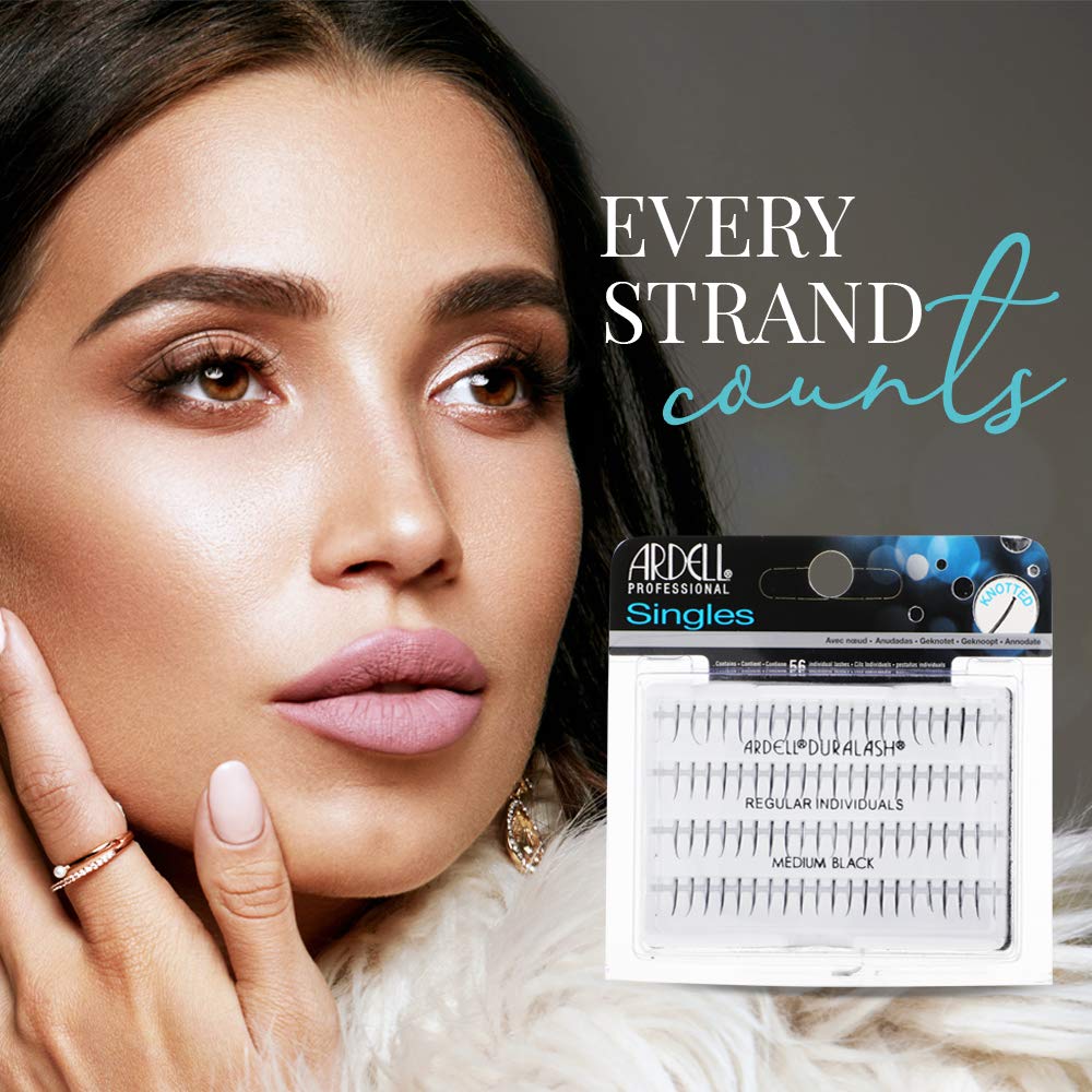 Ardell Pestañas postizas regulares medianas, individuales, color negro natural para un aspecto de extensión de pestañas impecable, paquete de 4