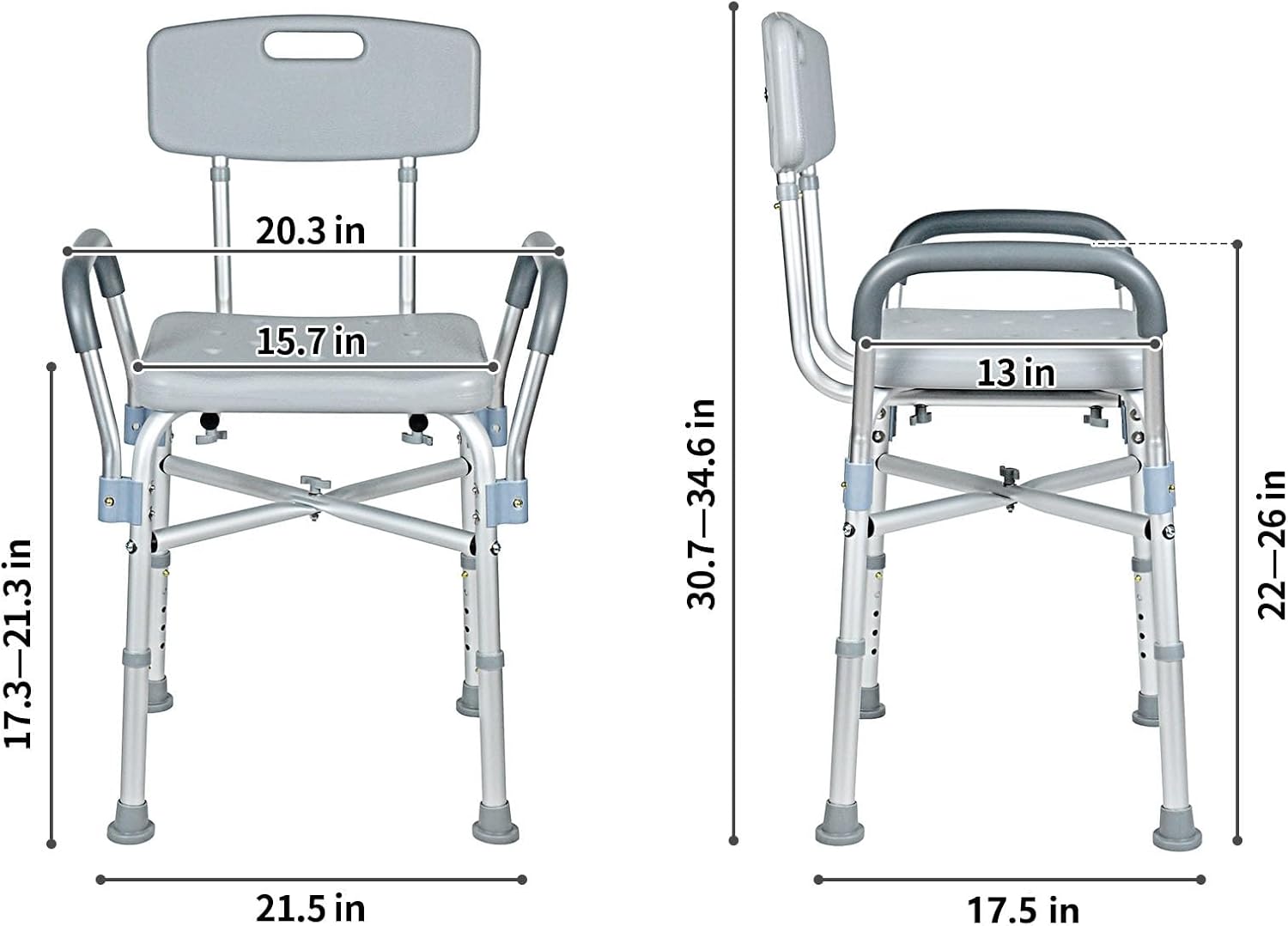 UNICOO Silla de ducha con respaldo, silla de bañera plegable con brazos y agujeros de drenaje para personas mayores discapacitadas, adultos,