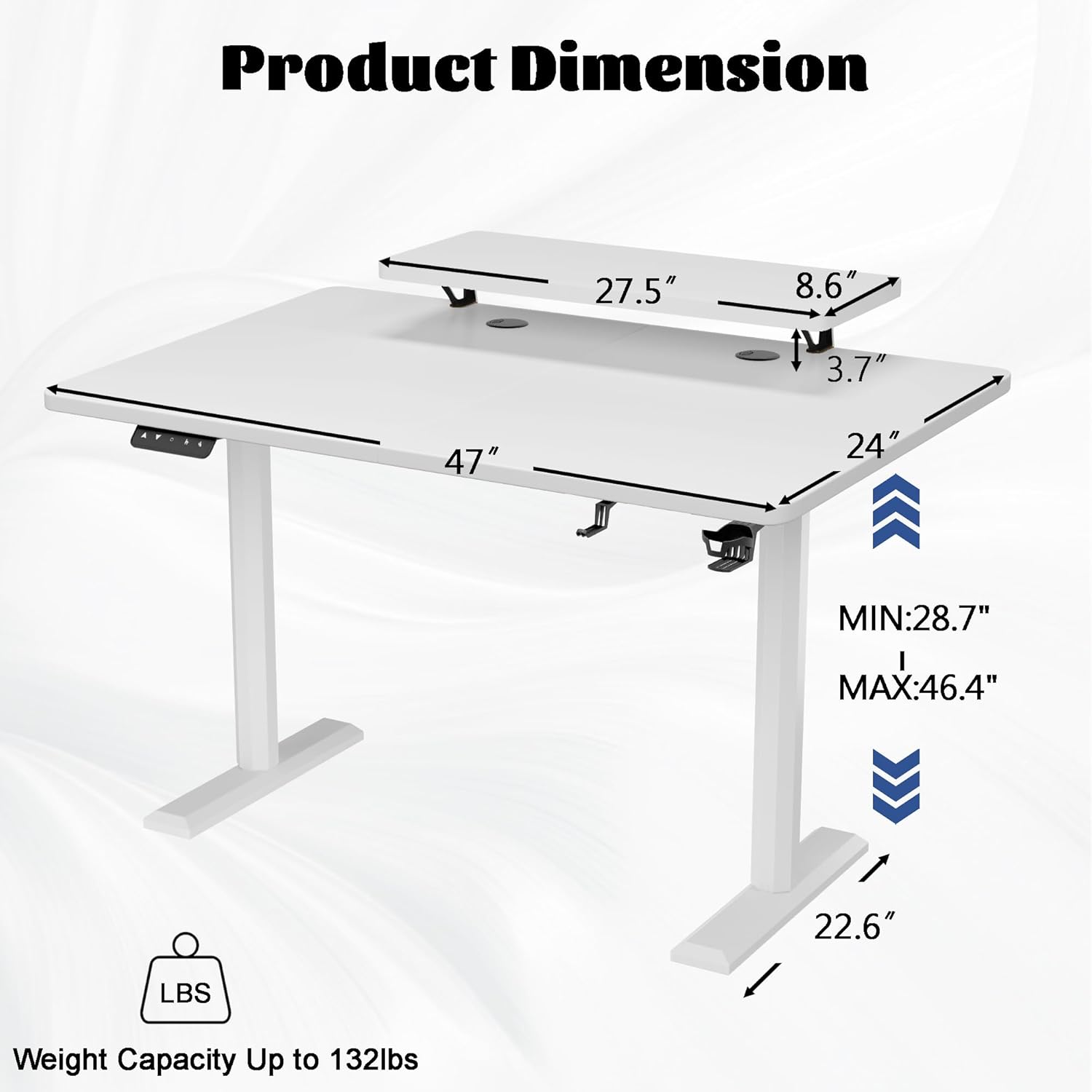 Shahoo Escritorio eléctrico de pie con estante para monitor, mesa de esquina ajustable de altura de 47 x 24 pulgadas, estación de trabajo para