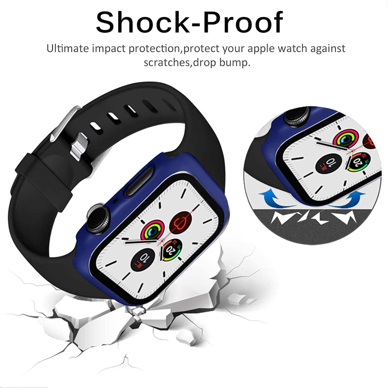 Miimall Funda compatible con Apple Watch de 1.732 pulgadas con protector de pantalla antiarañazos, a prueba de golpes, mate y protector de pantalla