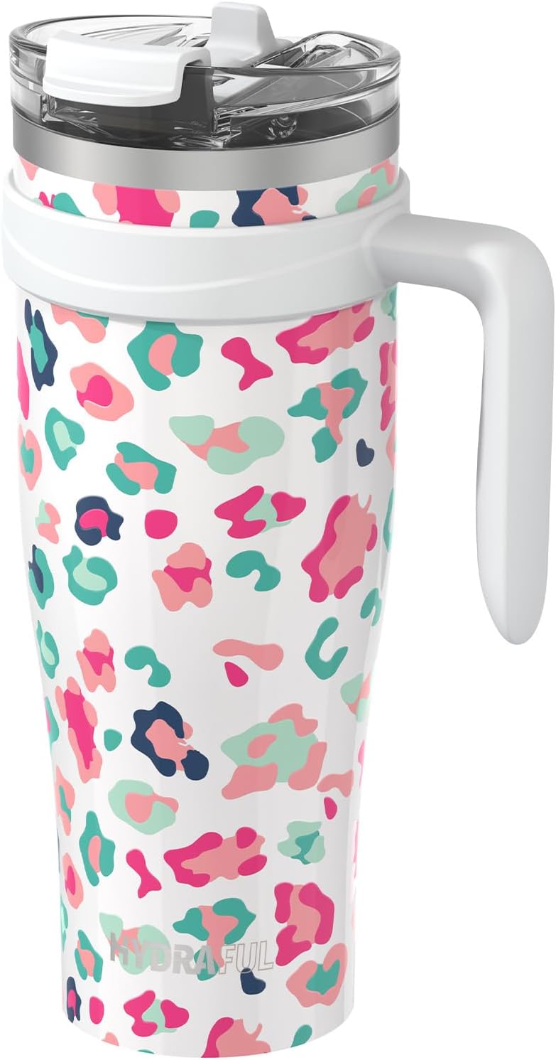 Hydraful Vaso aislado de 50 onzas con asa y tapa de pajilla, 100% a prueba de fugas, taza de viaje apta para portavasos – Vaso aislado de acero
