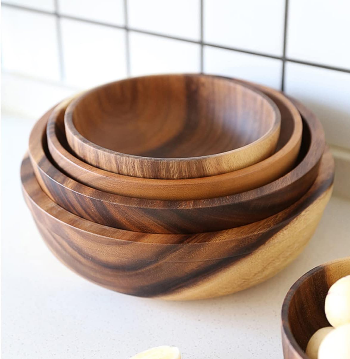 Cabilock Ensaladera de madera recipiente de postre contenedor de almacenamiento titular de madera ensaladera tazón de ensalada 20X7.5CM