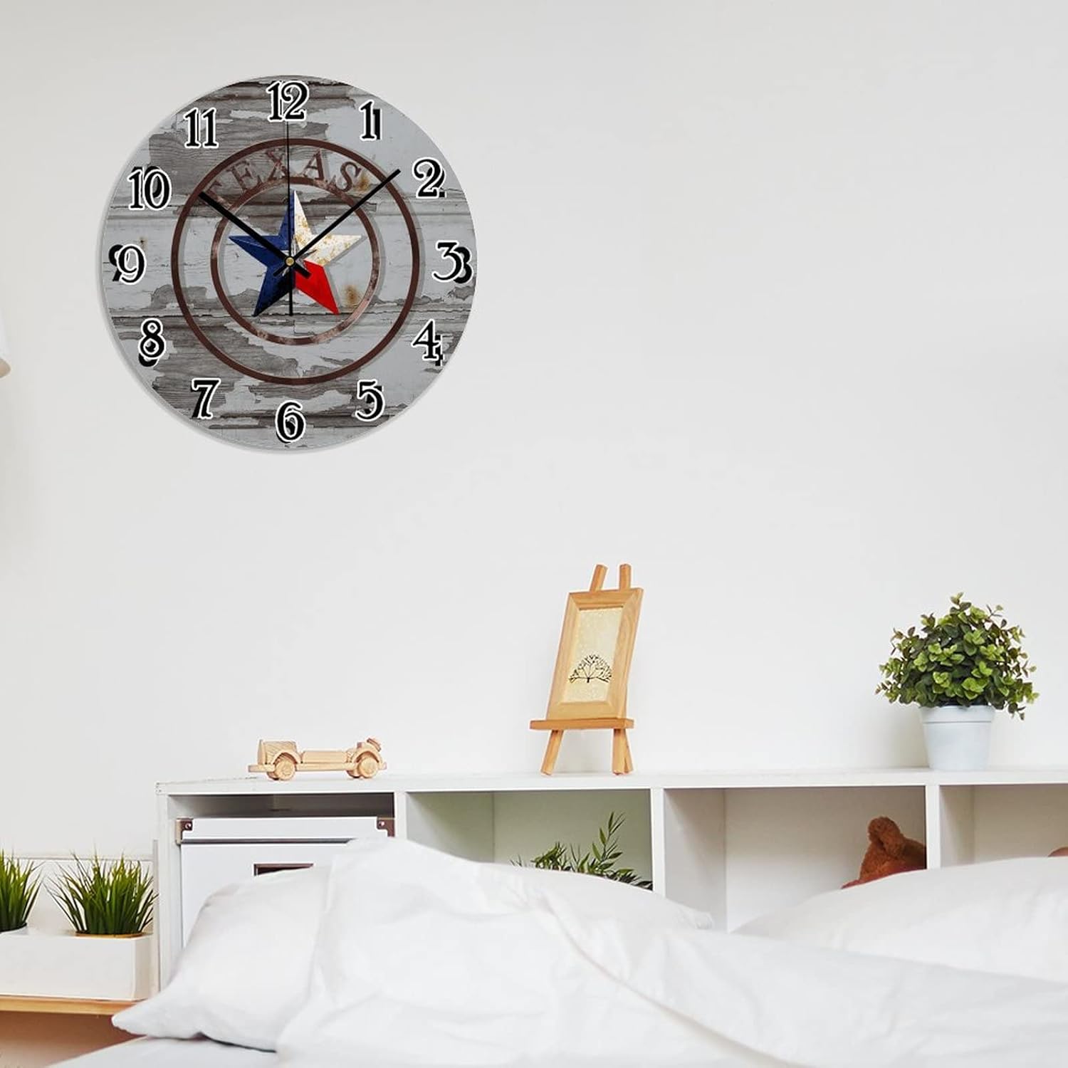 Reloj de pared con estrella de Texas occidental, reloj de pared decorativo estilo Shabby Chic Retro de 12 pulgadas, reloj redondo de cuarzo,