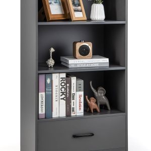 Tangkula Estantería de 3 niveles con cajón, estantería independiente de 48 pulgadas de alto con 3 estantes abiertos y 1 cajón, dispositivos Tangkula Estantería de 3 niveles con cajón, estantería independiente de 48 pulgadas de alto con 3 estantes abiertos y 1 cajón, dispositivos