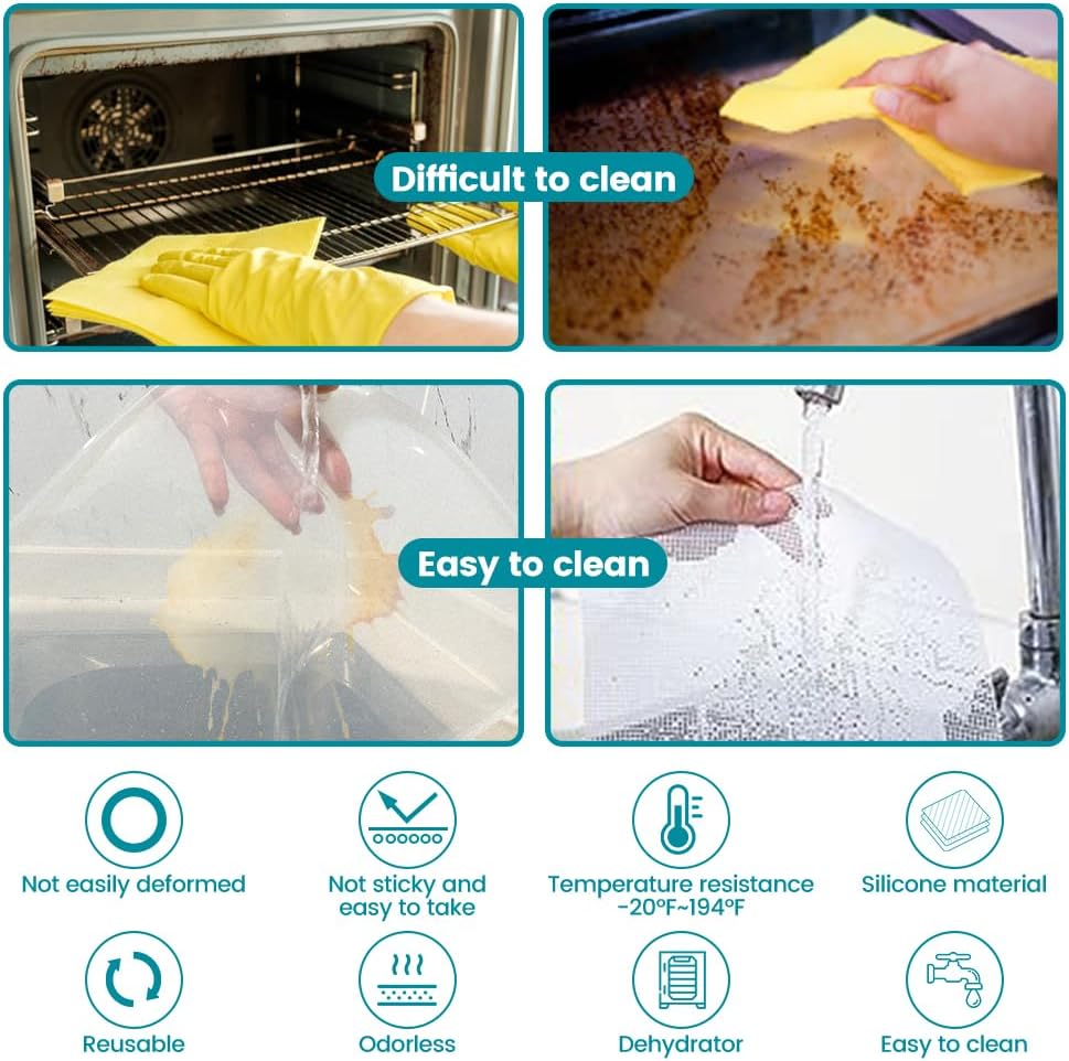 8 bandejas deshidratadoras de alimentos de silicona con borde, 8 alfombrillas deshidratadoras de malla, hojas deshidratadoras de silicona