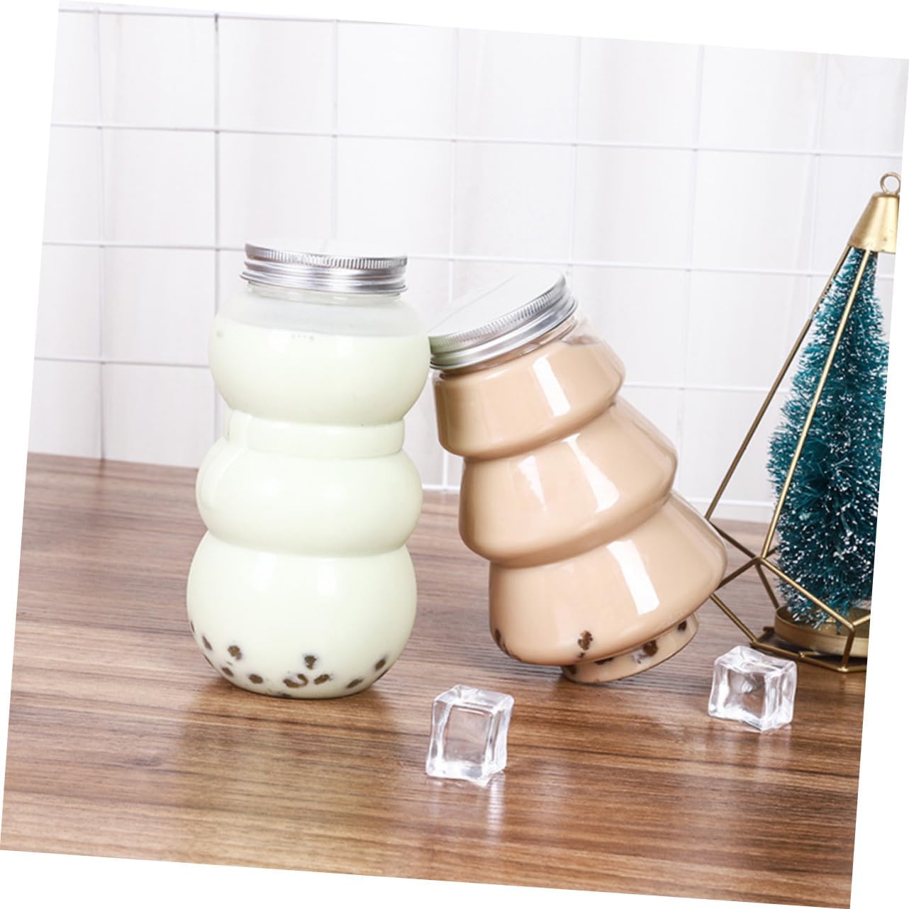 NOLITOY 10 tarros de boticario para bebidas, botellas de plástico con tapas, organizador de refrigerador, botella de muñeco de nieve, botella