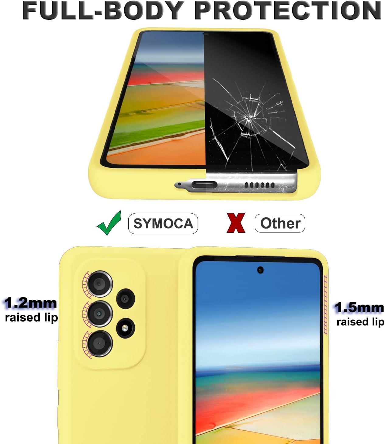 SYMOCA Liqiud – Funda de silicona para Samsung Galaxy A53 5G de silicona sedosa, delgada, de cuerpo completo, a prueba de golpes, con forro de