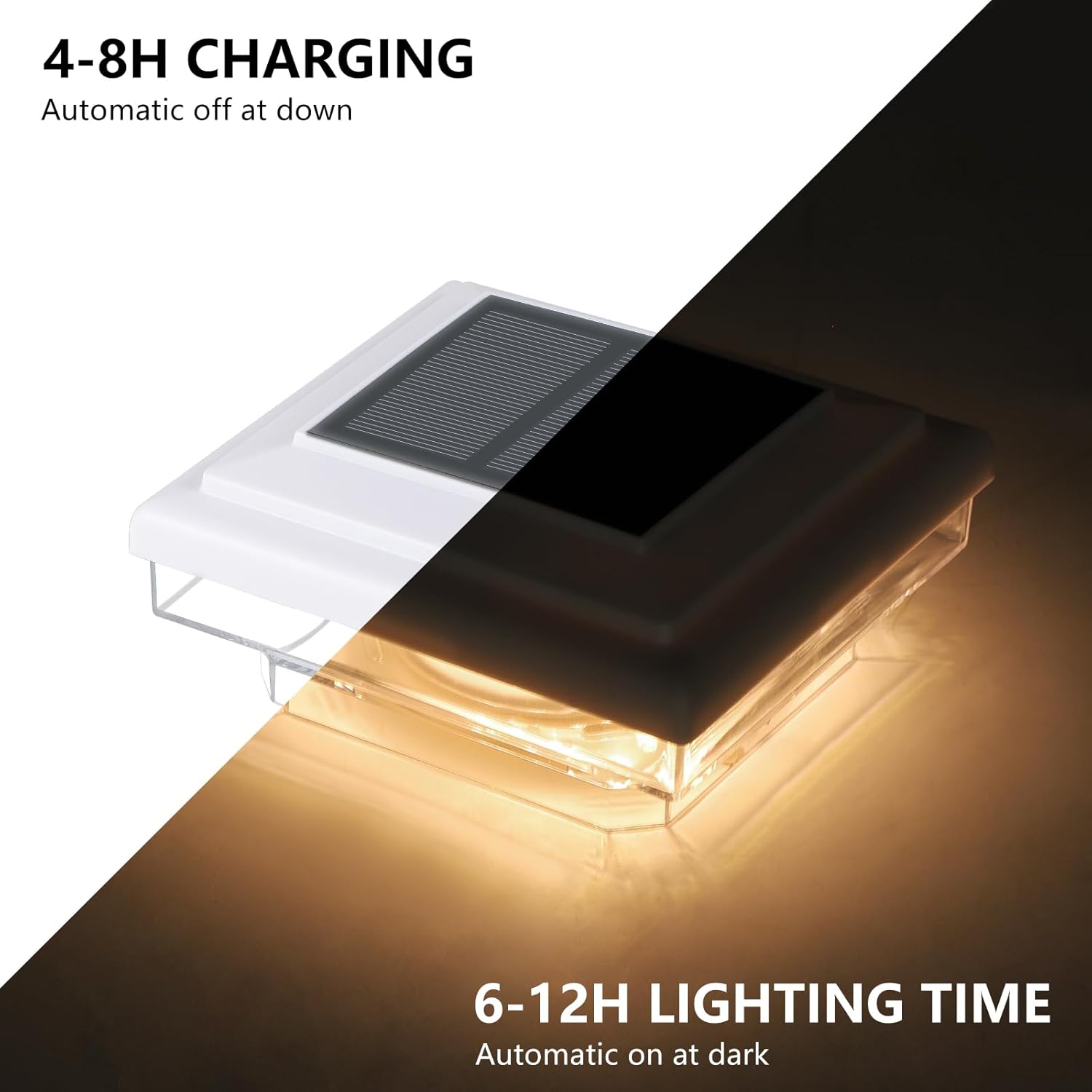 6 paquetes de luces solares decorativas para postes de 30 lúmenes, brillo de luz LED SMD blanco cálido, iluminación LED SMD IP65, ajuste