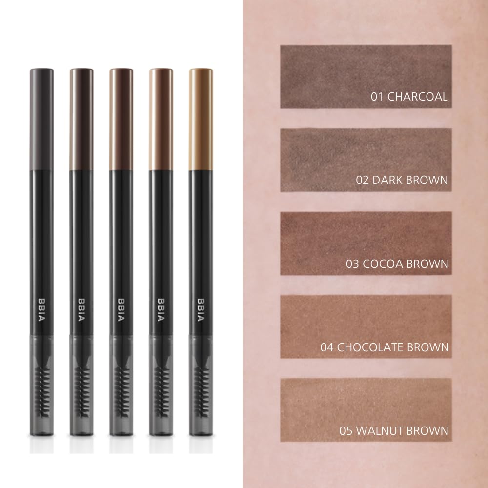 BBIA Last Auto Lápiz de cejas 5 colores  Lápiz definidor de cejas sin sebo, impermeable y a prueba de sudor, cepillo de cejas de doble cara, da