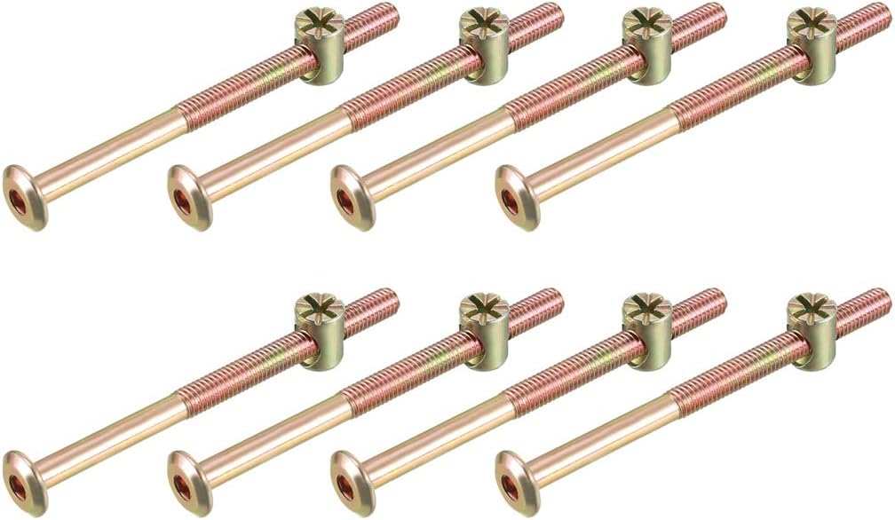 uxcell M6x85mm – Juego de tuercas hexagonales para muebles, 1.890 in, longitud de rosca con tuercas de barril para camas, cabeceros, sillas, 8 juegos