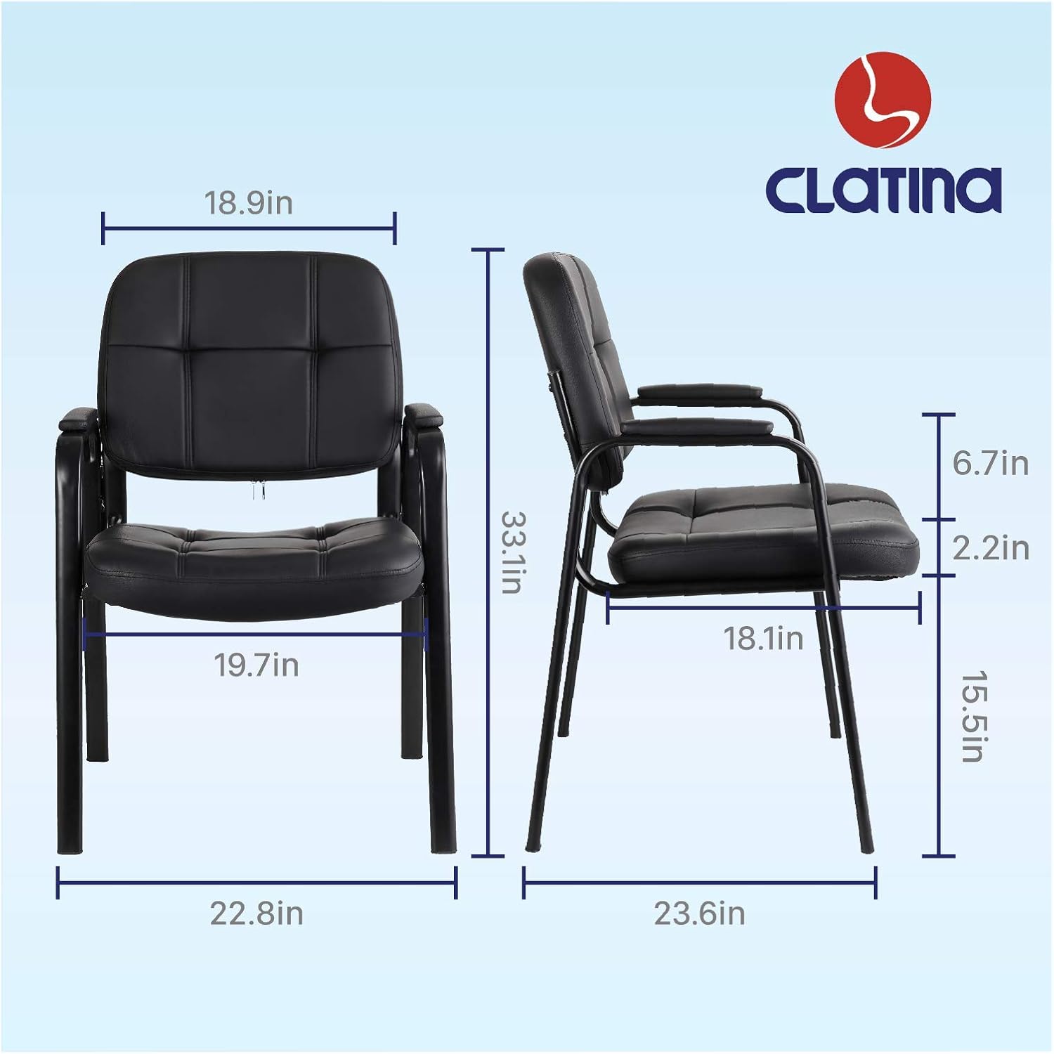 CLATINA Silla de invitados para sala de espera con reposabrazos acolchado de cuero regenerado para oficina, recepción y escritorio de conferencias,