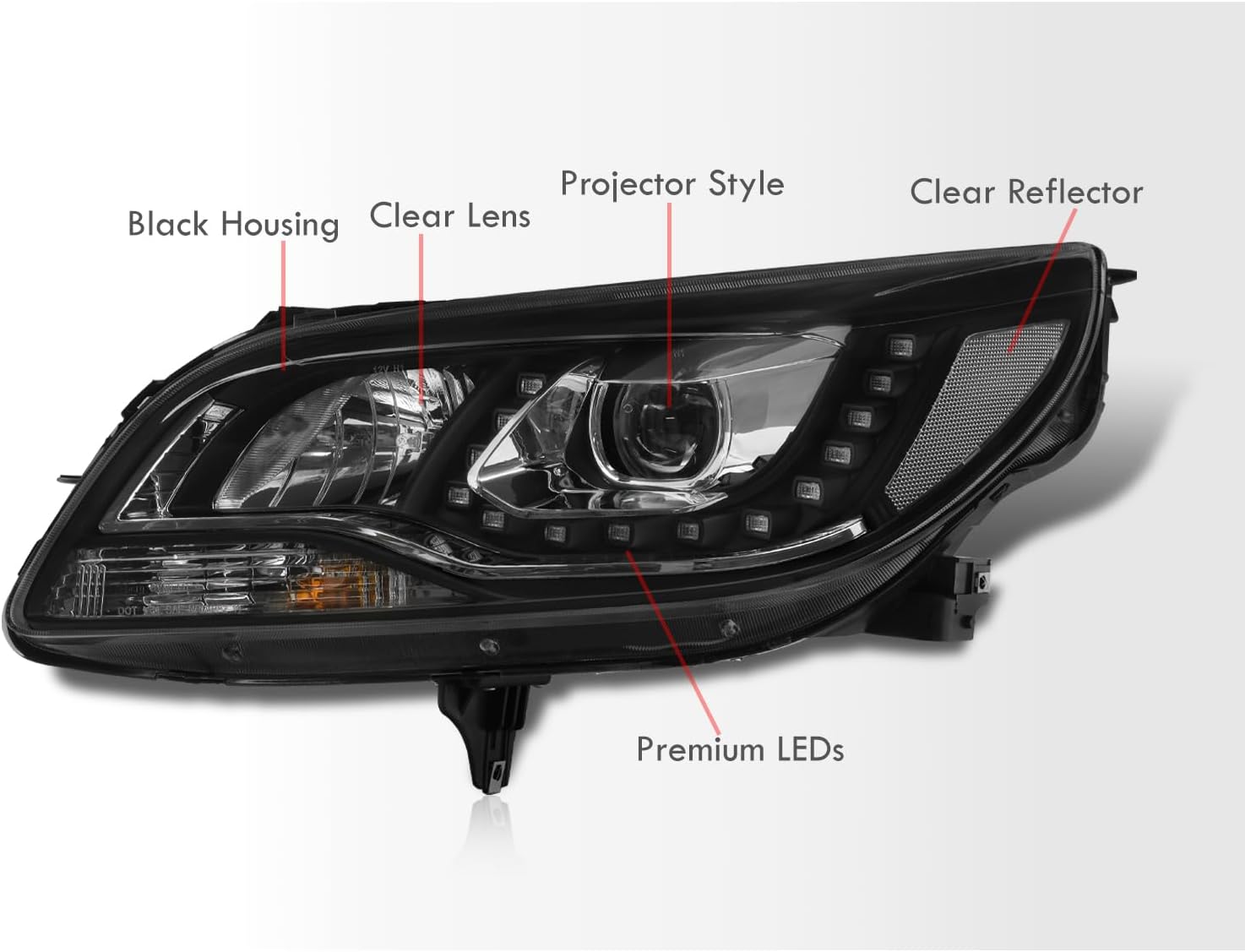 AJP Distributors Carcasa negra transparente reflector LED DRL Bar Halo proyector faros parachoques señal lámparas conjunto compatiblereemplazo para
