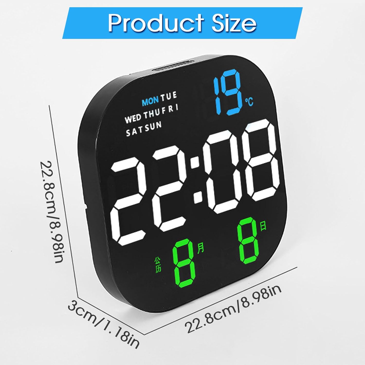 Reloj de pared digital con control remoto, reloj de pared de brillo ajustable con números gigantes, reloj despertador, temporizador, temperatura y
