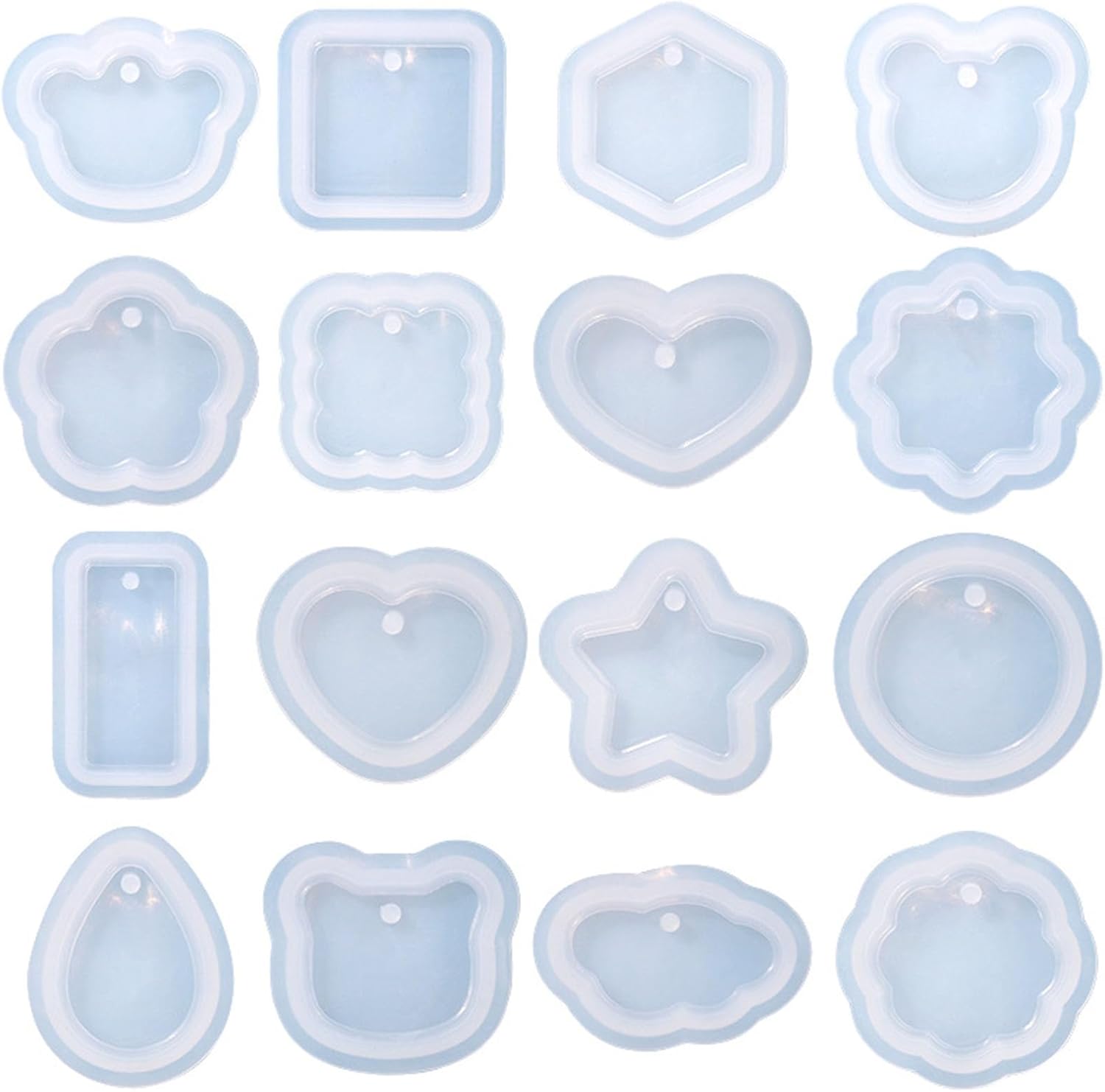 BEMINH Moldes de silicona para colgantes, 16 piezas, variedad de moldes geométricos con agujero para colgar, molde de resina UV para joyería, moldes