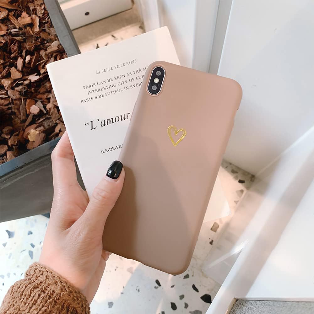 Ownest Funda protectora delgada compatible con iPhone Xs Max para iPhone Xs Max de silicona líquida suave, patrón de corazón dorado, a prueba de