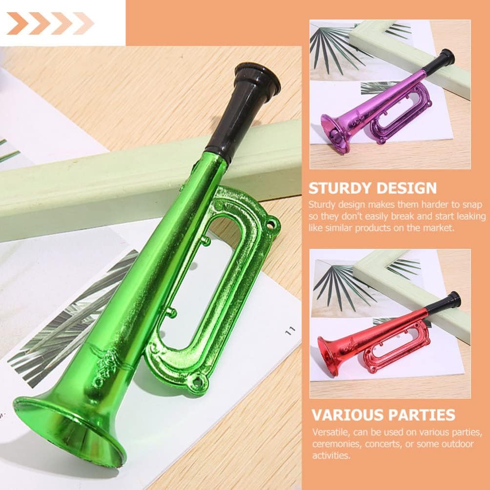 TOYANDONA 6 juguetes metálicos de trompeta, instrumento de trompeta para niños, instrumentos musicales de plástico para fiestas y eventos, recuerdos