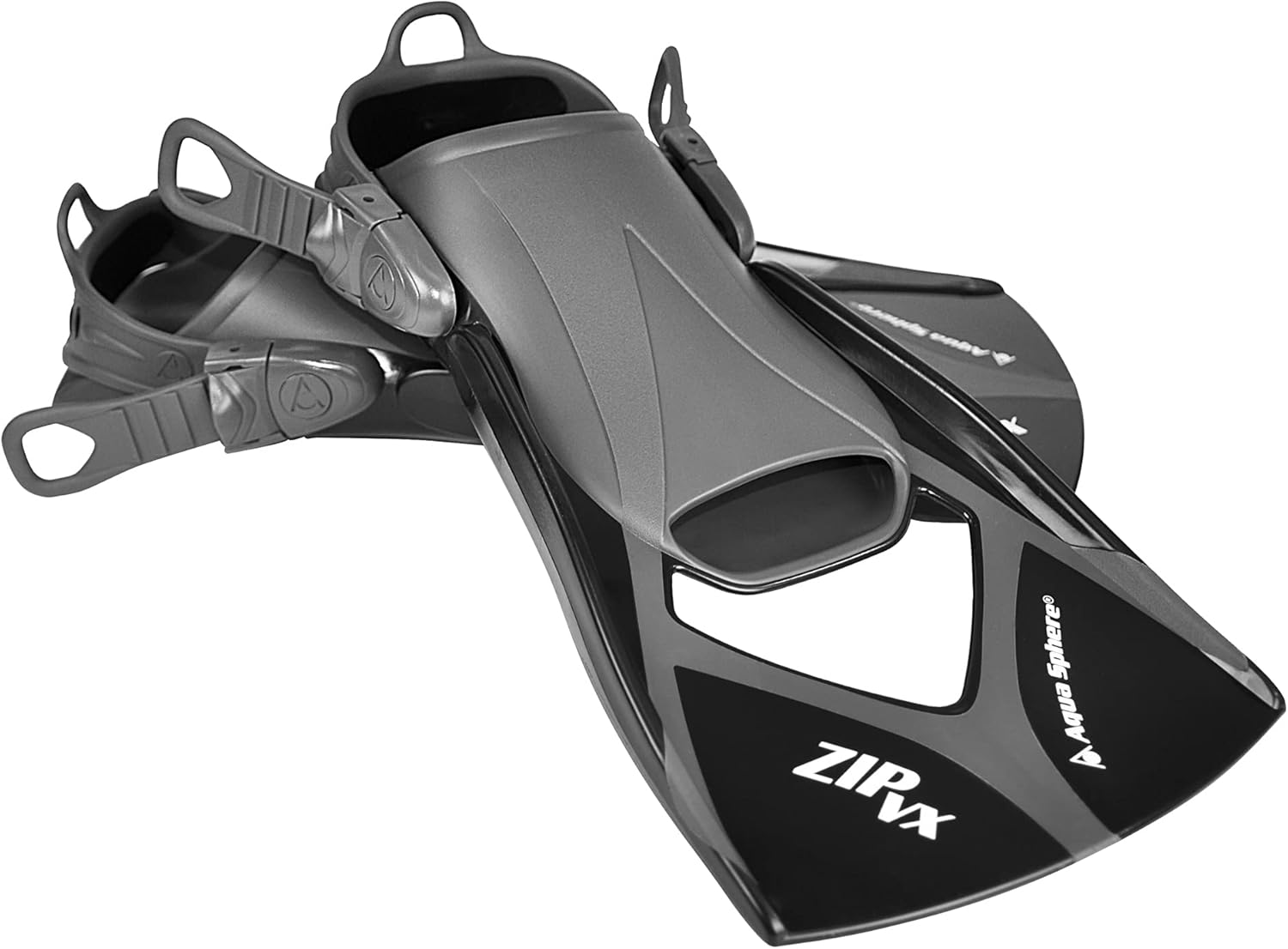 Zip VX – Aletas de natación para adultos, color negro y gris, talla M (hombres 7-10, mujeres 8-11), aumentan el empuje y la posición del cuerpo
