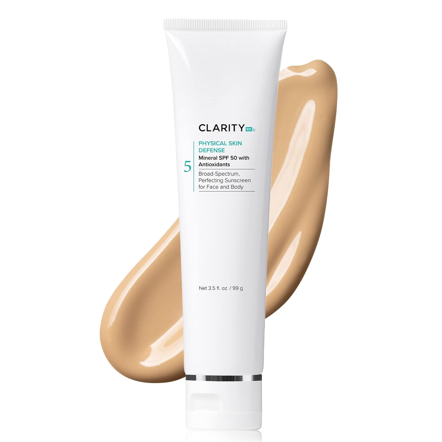 ClarityRx Physical Skin Defense – Protector solar hidratante mineral con SPF 50, natural a base de plantas, resistente al agua, protección UV con
