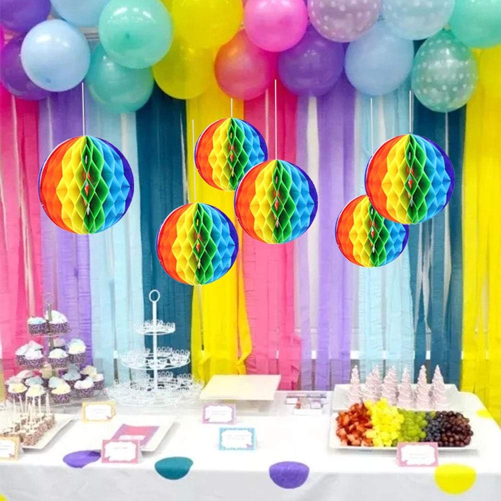 8 bolas iridiscentes colgantes de panal de abejas arco iris, papel de seda, pompones, bolas decorativas para despedida de soltera, boda, cumpleaños,