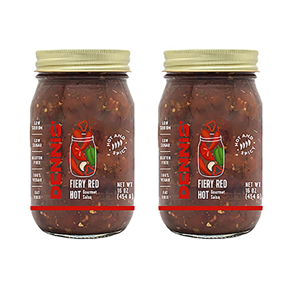 Salsa roja ardiente totalmente natural  HOT by Dennis’ Gourmet  Una salsa fresca y abundante para restaurante que es baja en azúcar, baja en