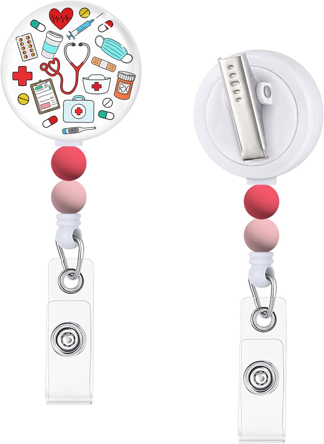 Carretes retráctiles con cuentas, carretes de insignia de enfermera, divertidos soportes para tarjetas de identificación retráctiles, clips de