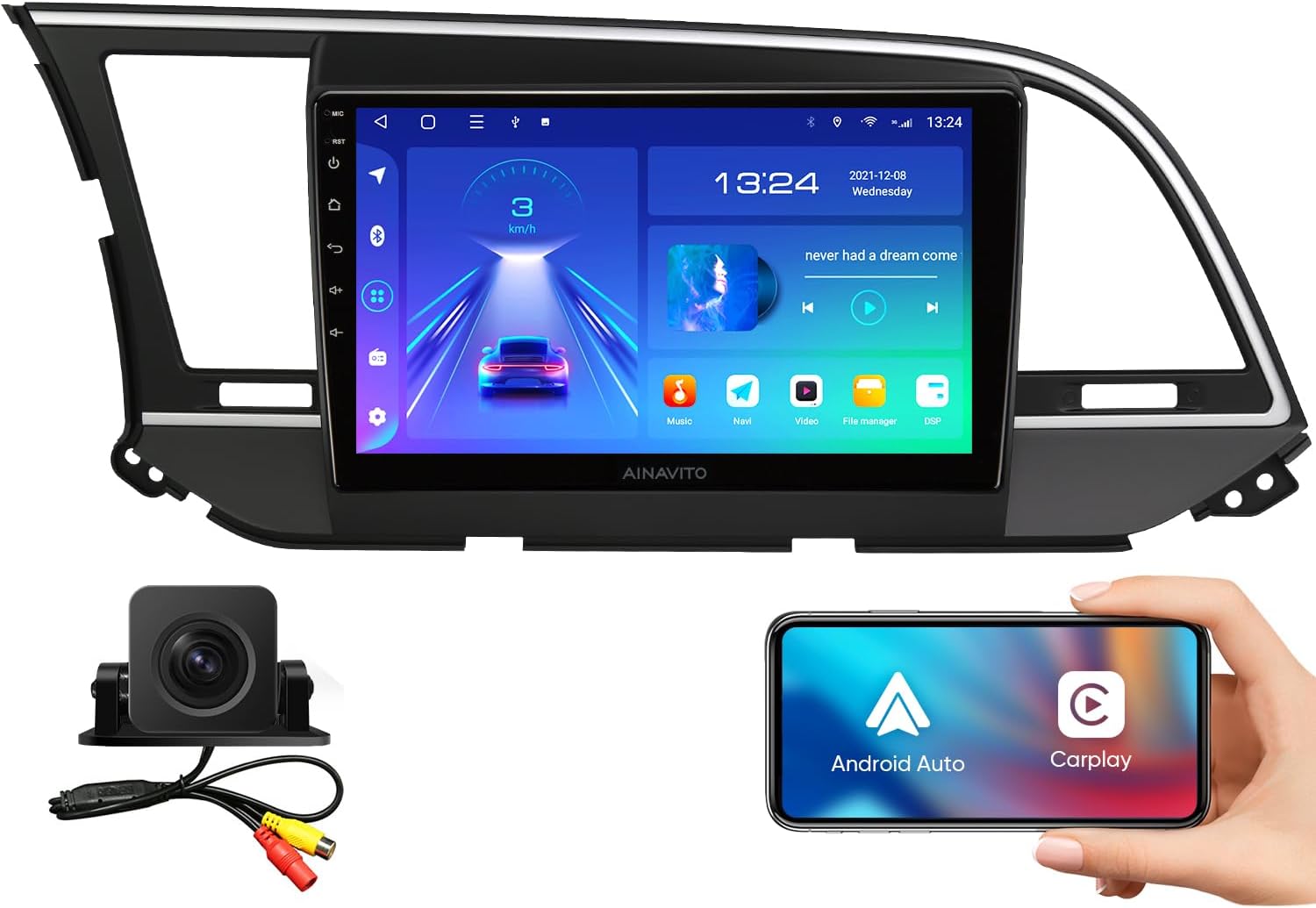 9 pulgadas 5G WiFi 8 Core (2G Ram+32G ROM) Radio estéreo para coche Hyundai Elantra 2016 2017 2018 con Carplay Android Auto, Android 12.0 Soporte de