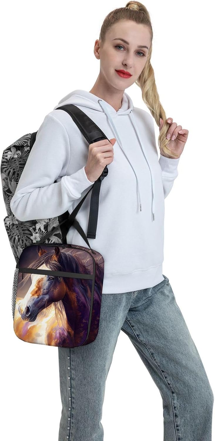 Cioroper Bolsa de almuerzo aislada marrón con caballo de acuarela para mujer, lonchera para hombres, bolsa de mano portátil para trabajo, picnic,