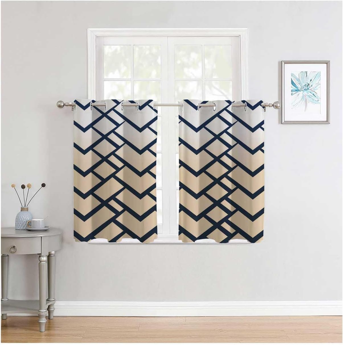 YANFENQI Cortinas para Habitacion – Cortinas para pared con diseño geométrico a cuadros, color crema, 55 pulgadas de ancho por 45 pulgadas de largo,
