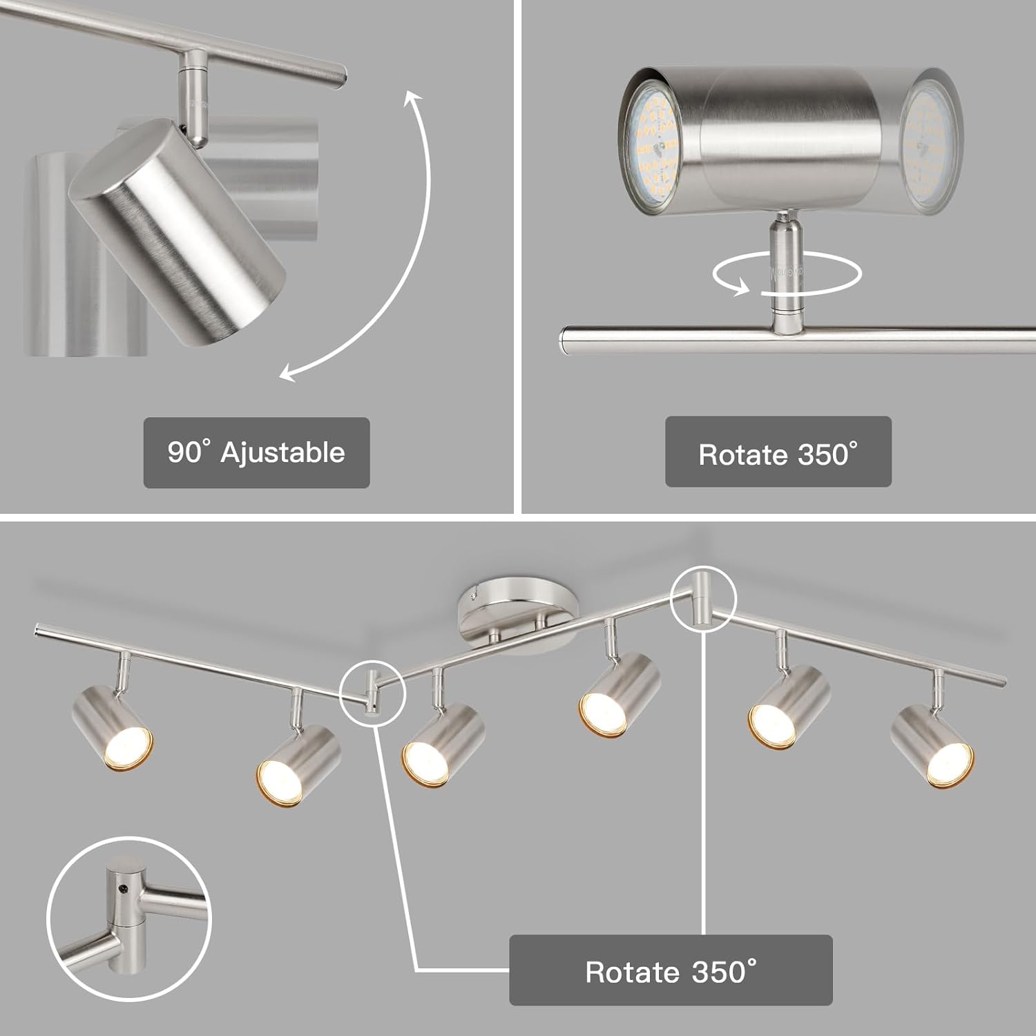 Accesorios de iluminación de riel, luz de pista negra con cabezales de riel ajustables, foco de techo direccional para cocina, oficina, comedor,