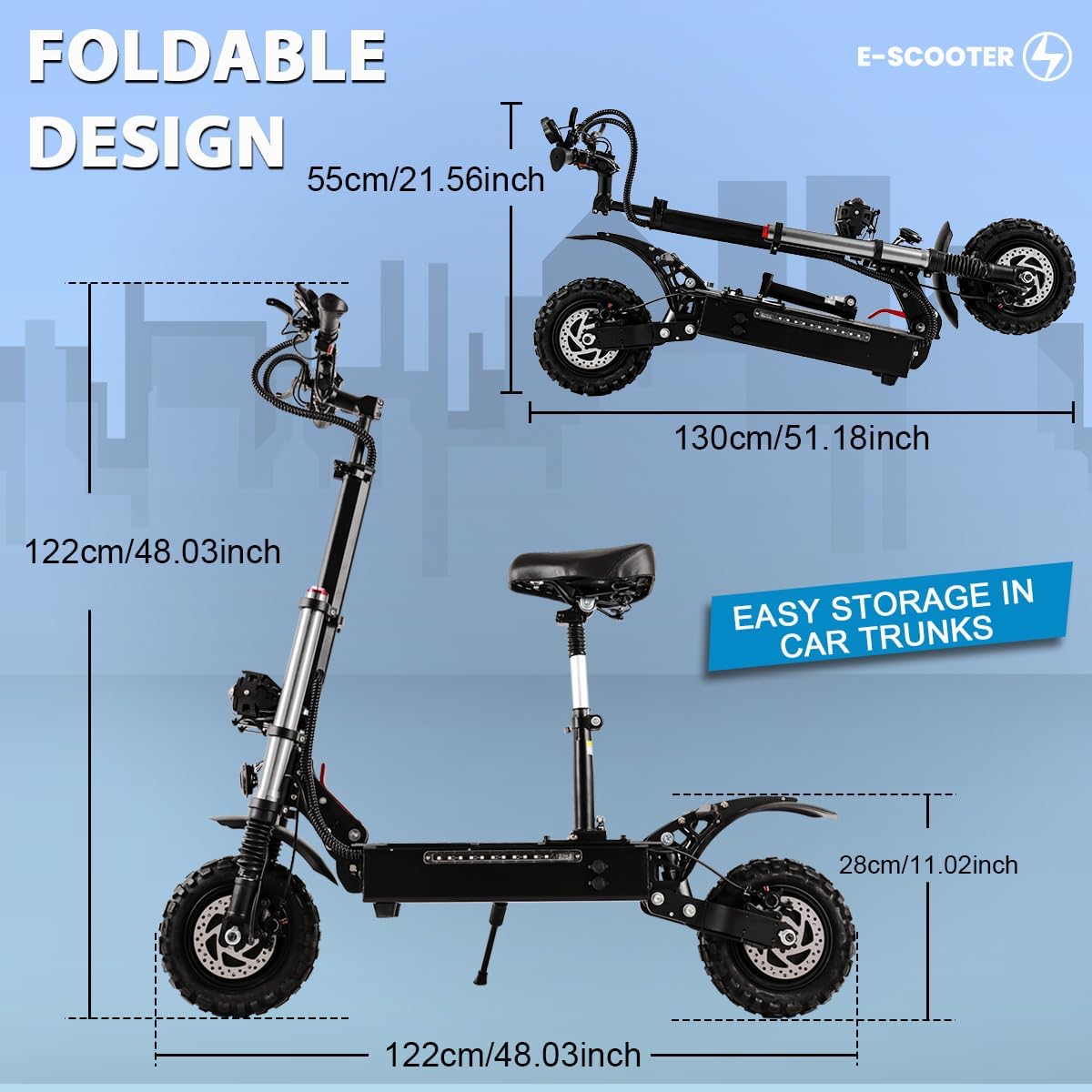 Patinete eléctrico T88 para adultos, 5600 W de doble motor 60 V28 Ah, batería máxima de 50 MPH y 48 millas de largo alcance, freno de disco de