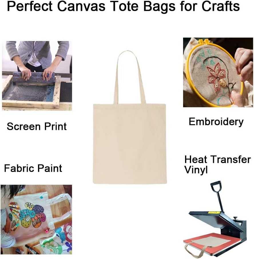 FunisFun Paquete de 10 bolsas de lona en blanco, bolsa de compras a granel para manualidades con una hoja de teflón PTFE DIY bolsa de comestibles